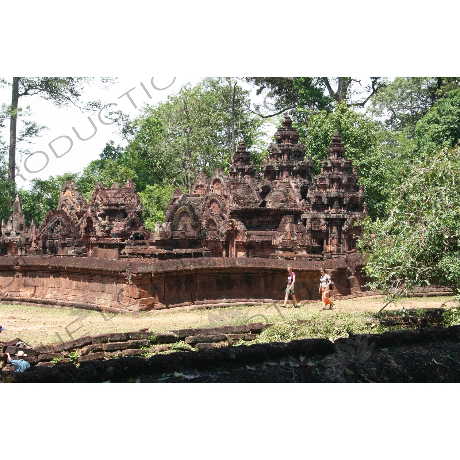 Tourists Walking in Grounds of Banteay Srei in Angkor