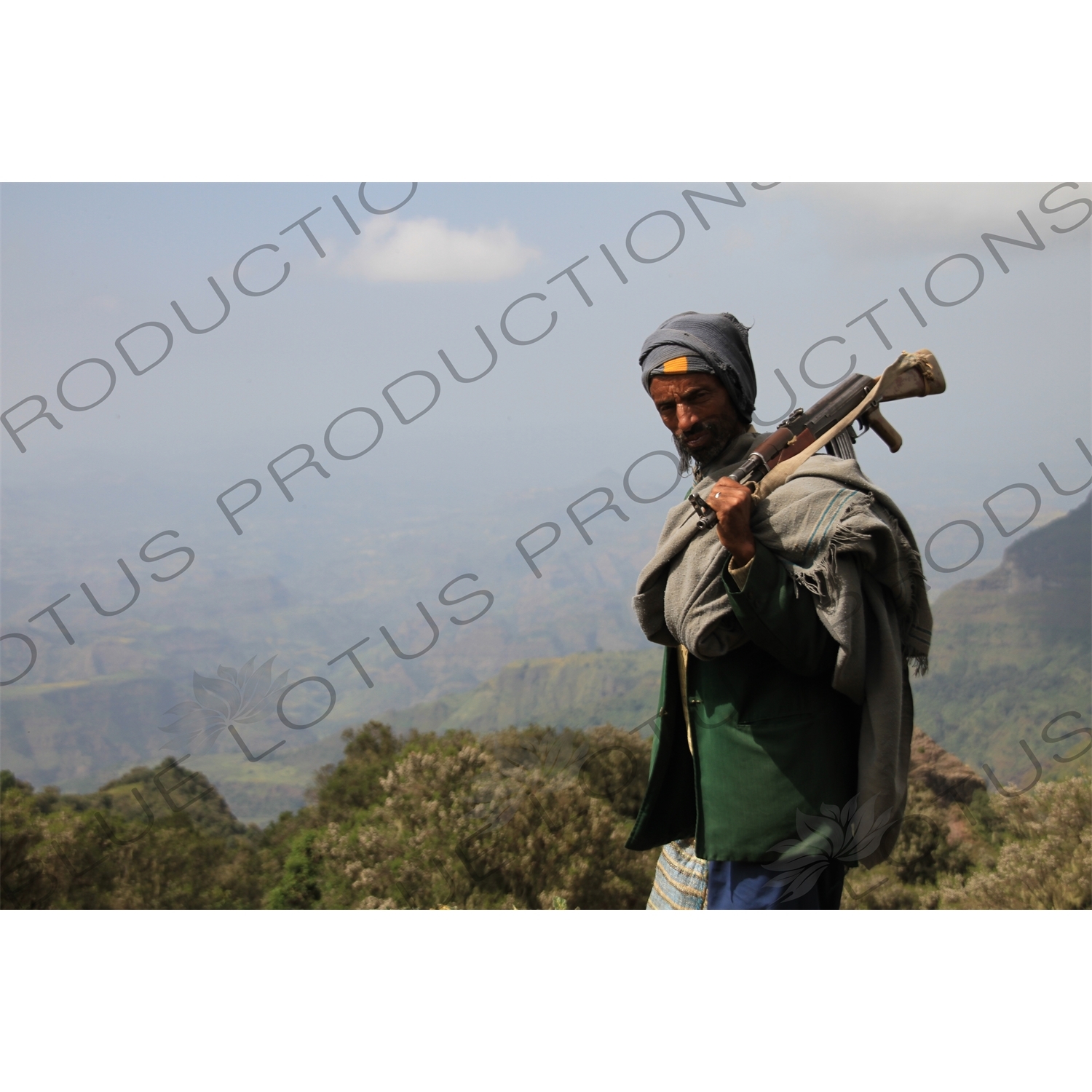 Man with AK-47 in Simien Mountains National Park