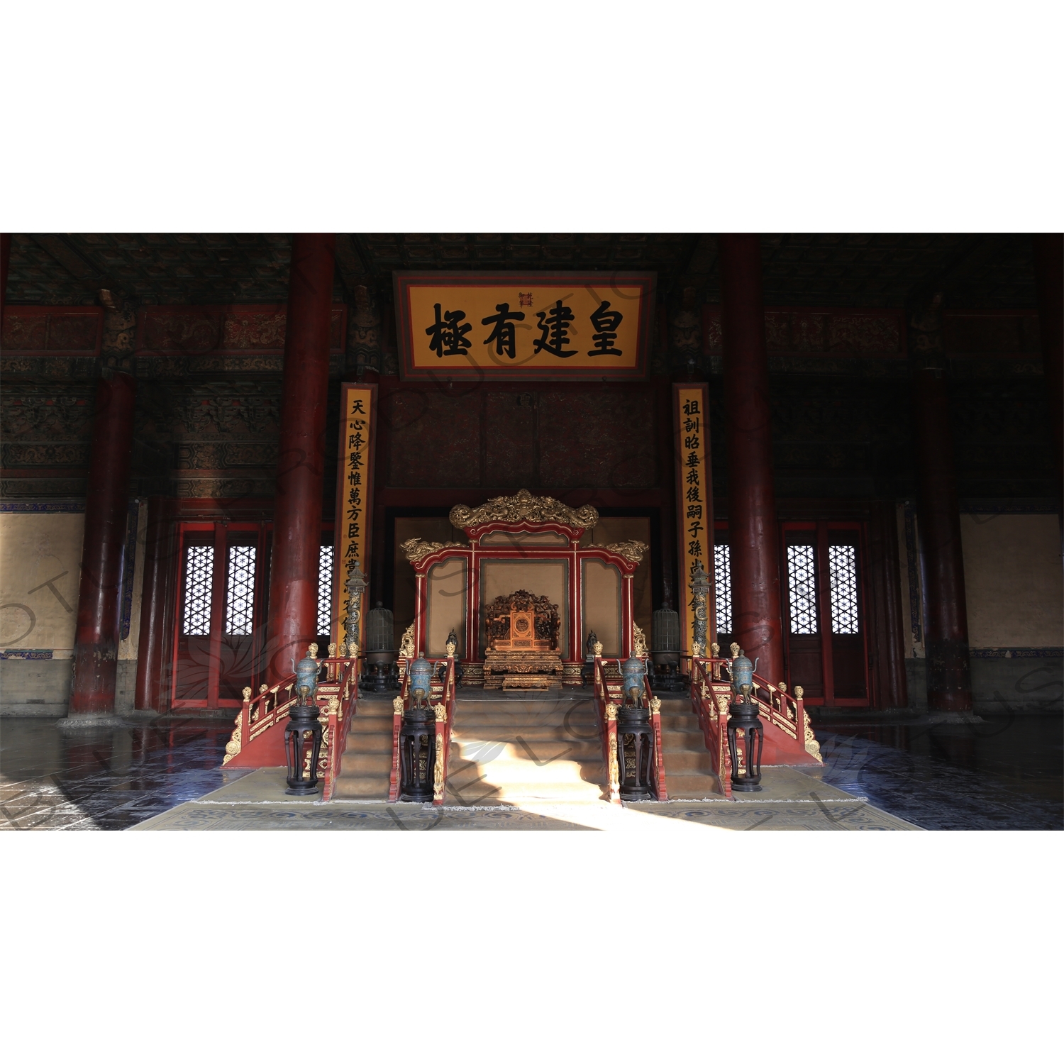 Imperial Throne inside the Hall of Supreme Harmony (Taihe Dian) in the Forbidden City in Beijing