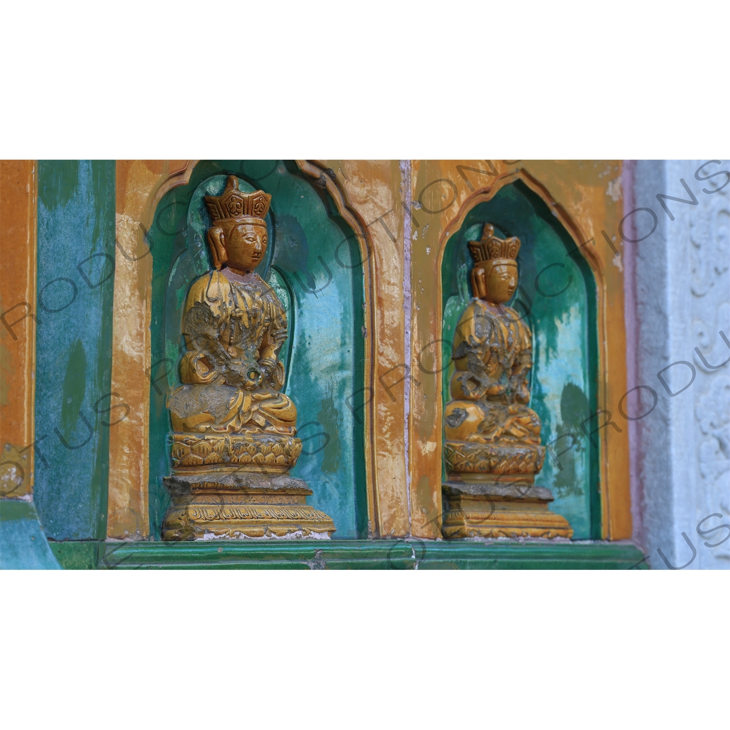 Buddha statues on the rear of the Hall of the Sea of Wisdom (Zhihuihai) at the top of Longevity Hill (Wanshou Shan) in the Summer Palace in Beijing