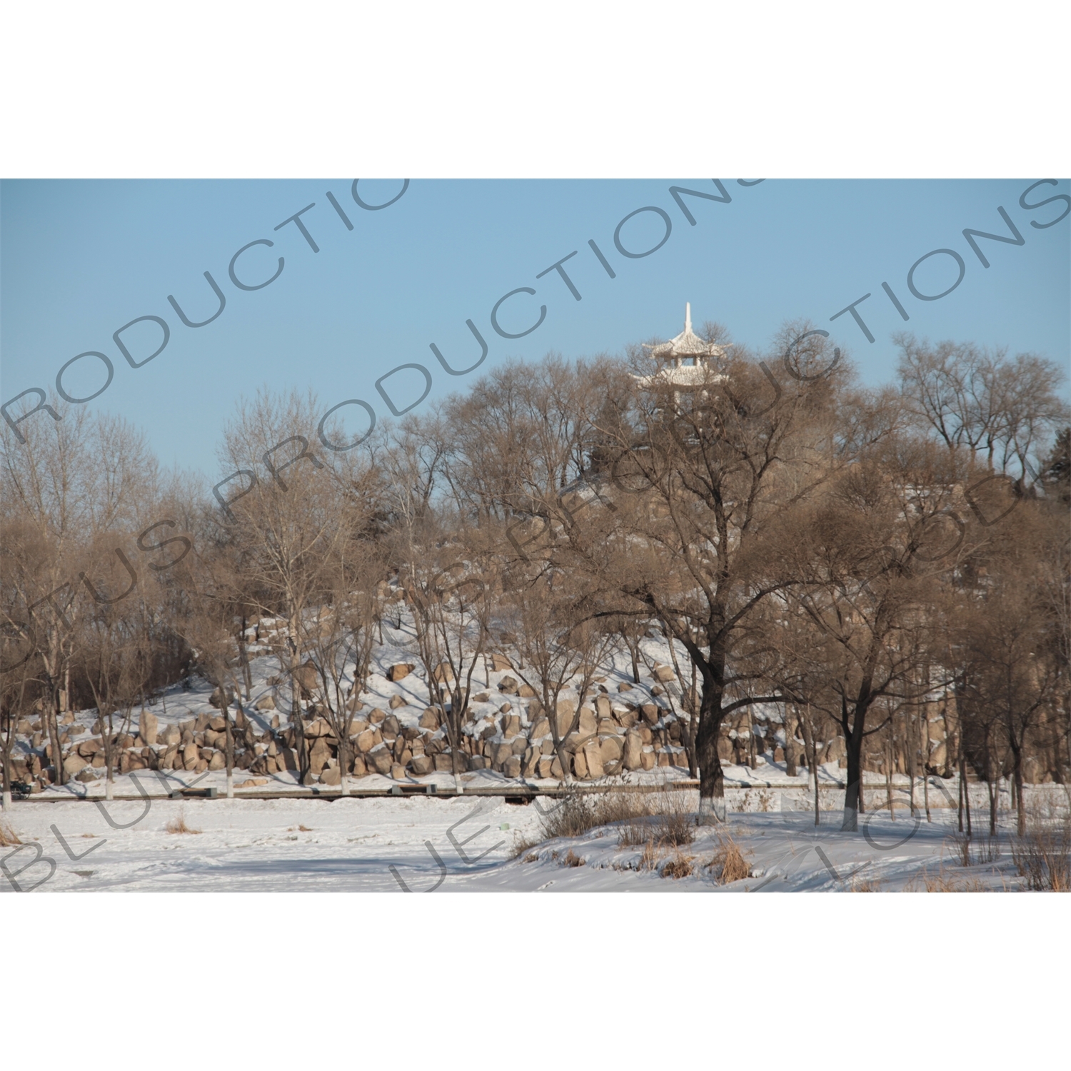 Pavilion on a Hill in the Sun Island Scenic Area (Taiyang Dao) in Harbin