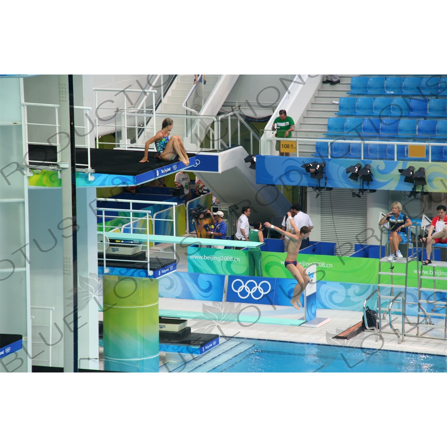 Divers Warming Up in the Beijing National Aquatics Centre/Water Cube (Guojia Youyong Zhongxin/Shuili Fang) in the Olympic Park in Beijing