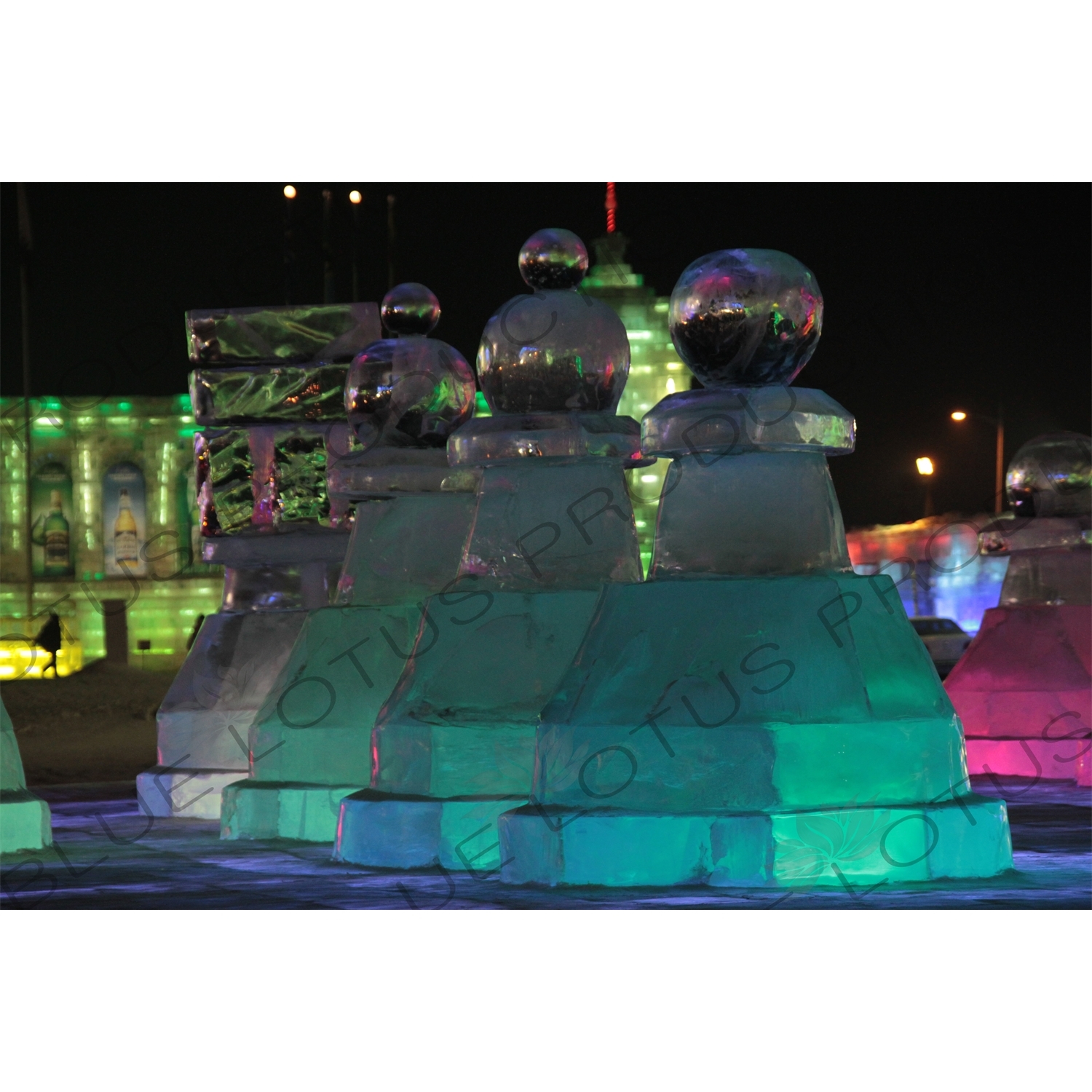 Ice Sculptures of Giant Chess Pieces at the Harbin Ice and Snow Festival in Harbin