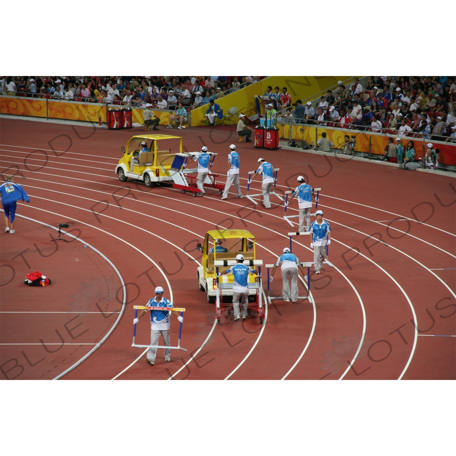 Hurdles Being Set Out in the Bird's Nest/National Stadium (Niaochao/Guojia Tiyuchang) in the Olympic Park in Beijing