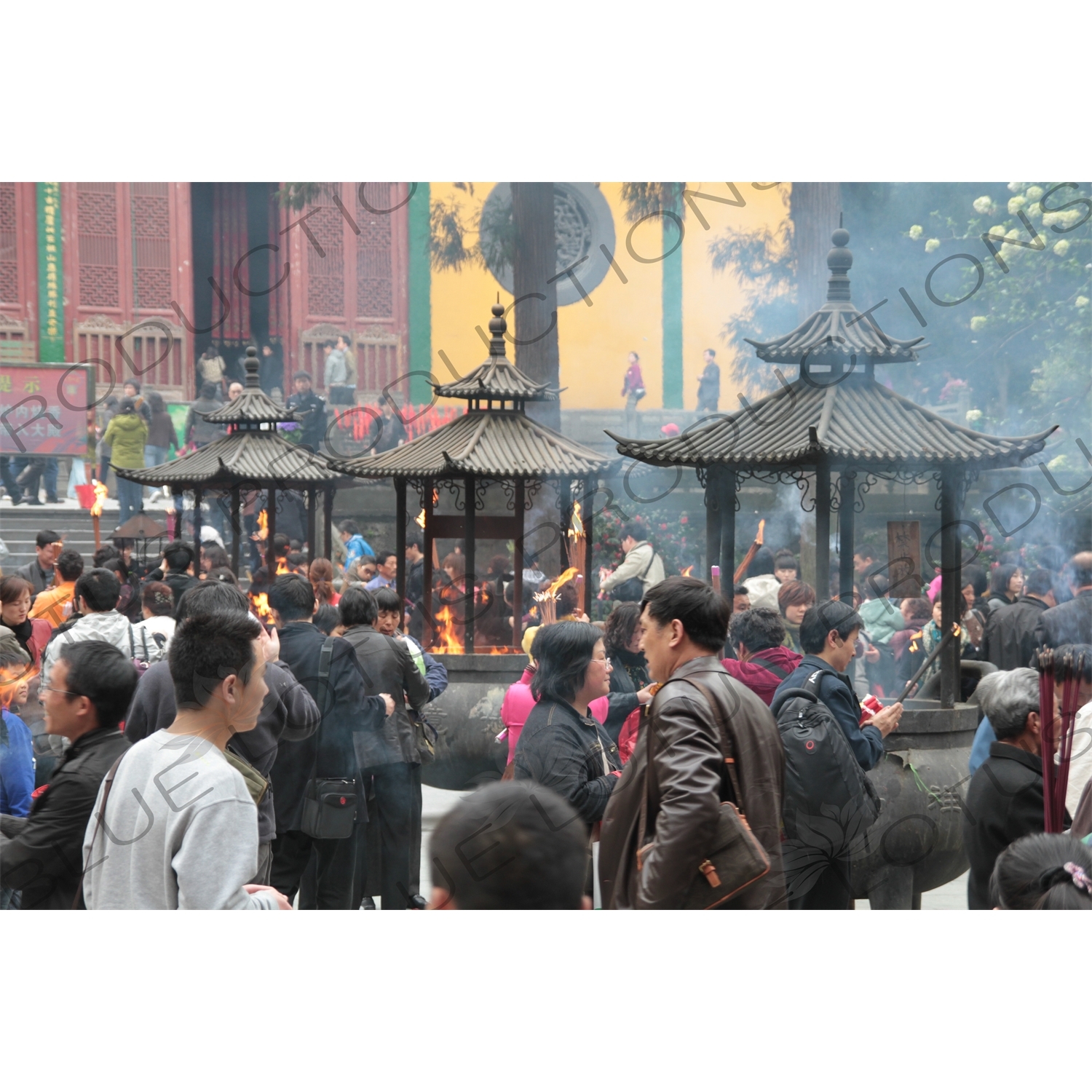 People Burning Incense in Lingyin Temple (Lingyin Si) beside West Lake (Xihu) in Hangzhou