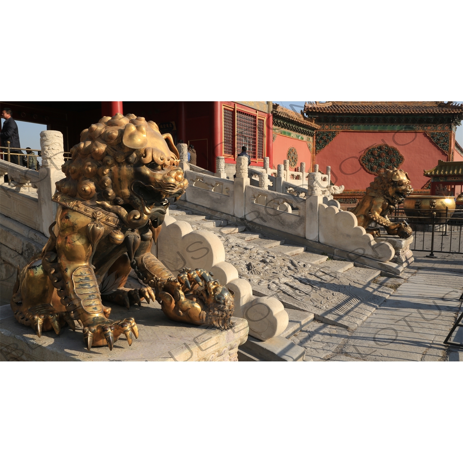 Guardian Lion Statues in front of the Gate of Heavenly Purity (Qianqing Men) in the Forbidden City in Beijing