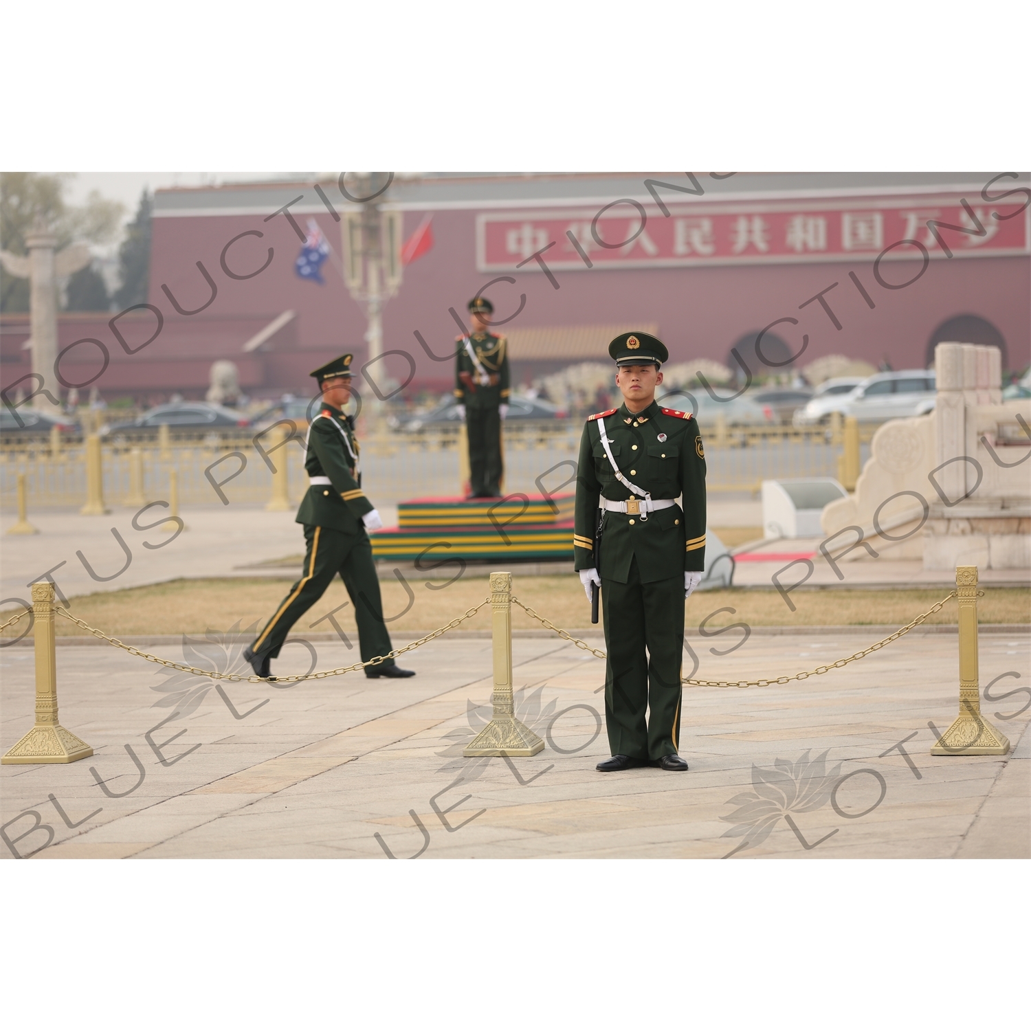 Soldier Standing Guard at the Base of the Flagpole in Tiananmen Square in Beijing