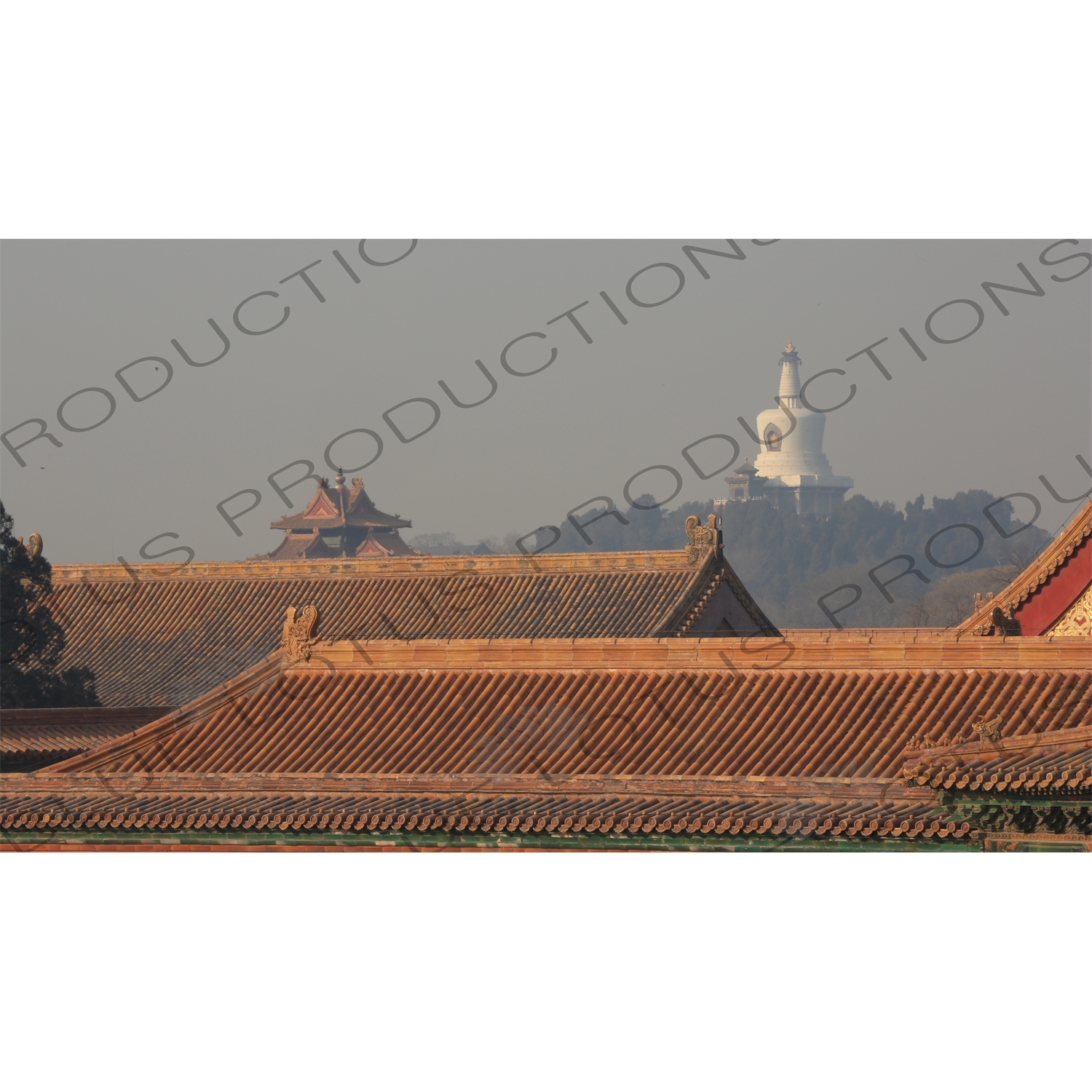 Imperial Roofs/Rooves and Beihai Park Stupa in the Forbidden City in Beijing