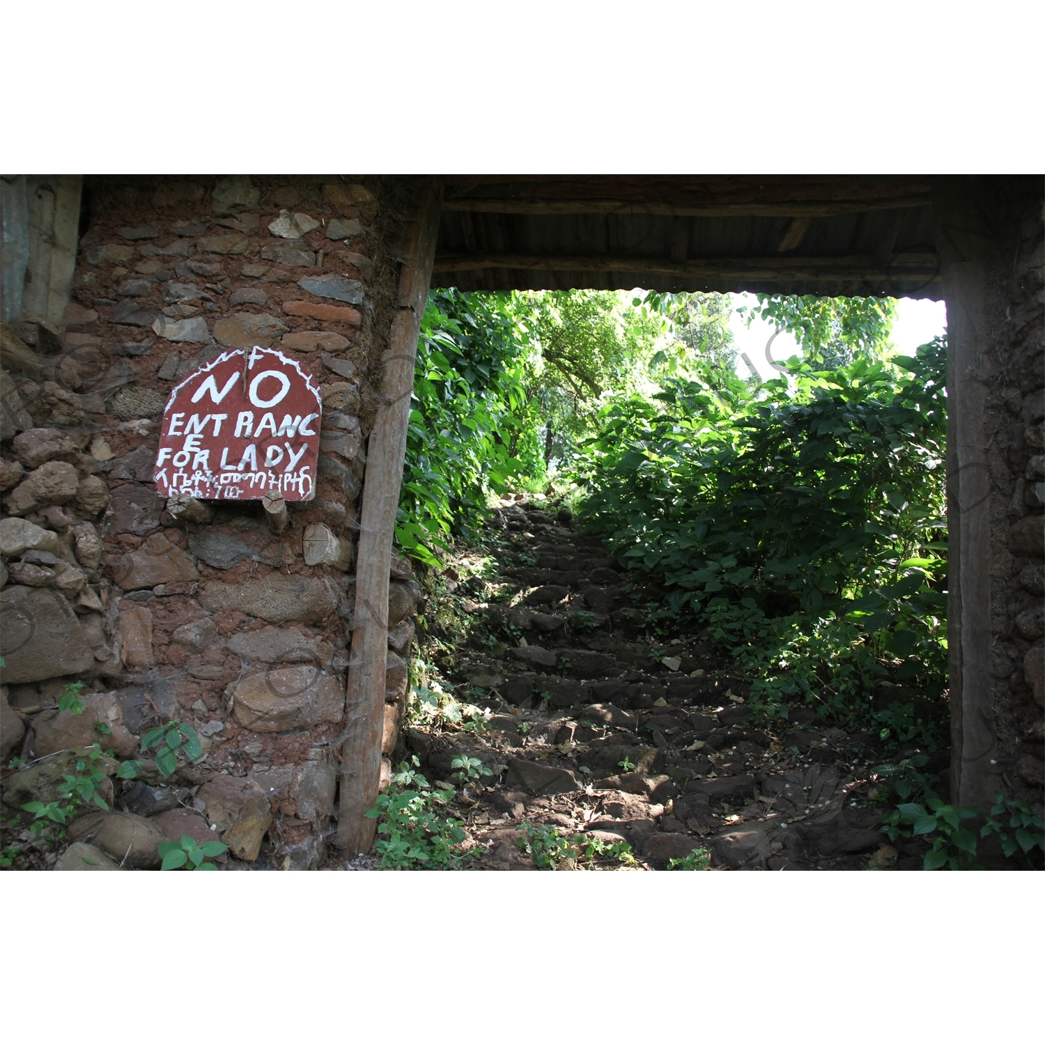 'No Entrance for Lady' Sign at Entrance to a Church next to Lake Tana