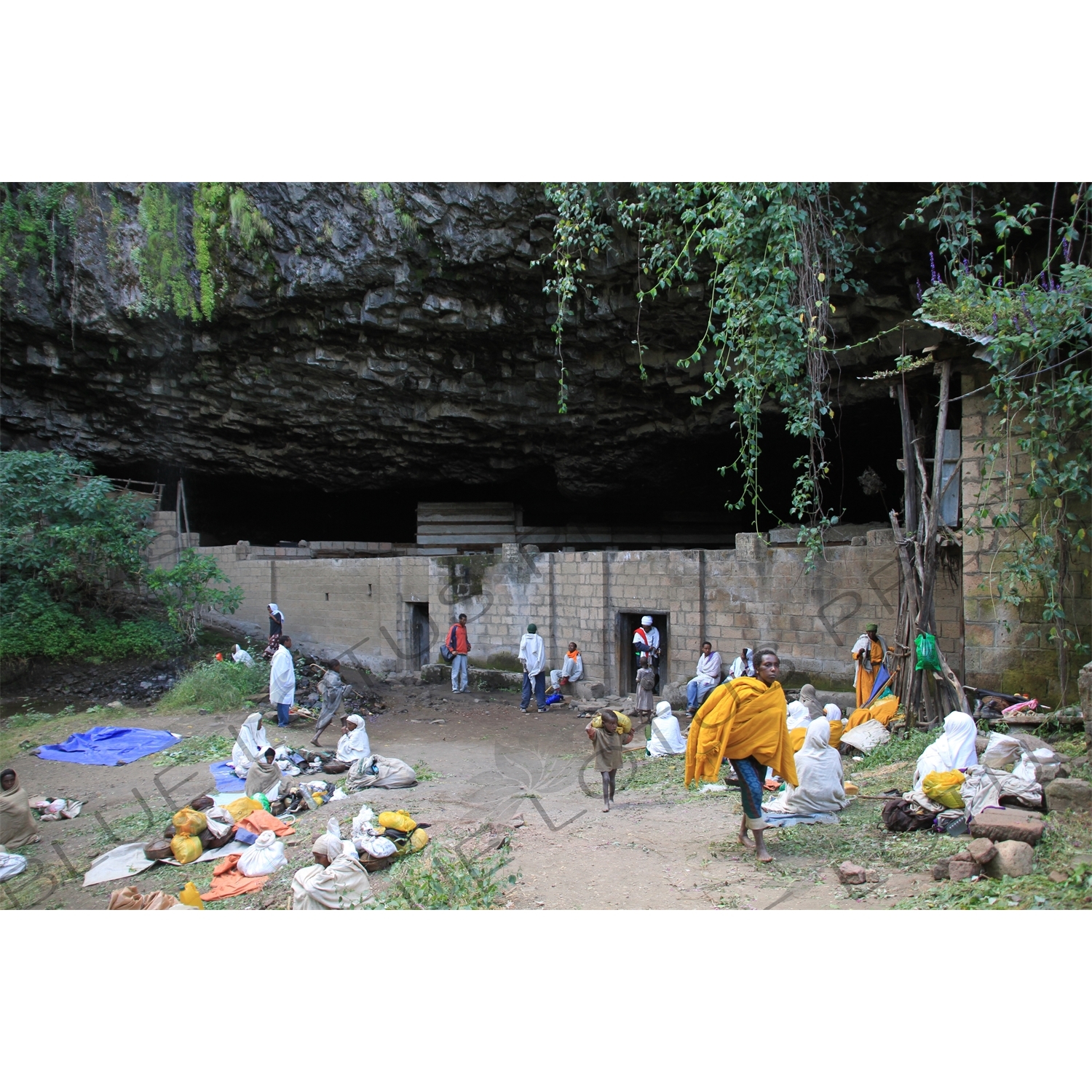 Pilgrims outside Yimrhane Kirstos Church