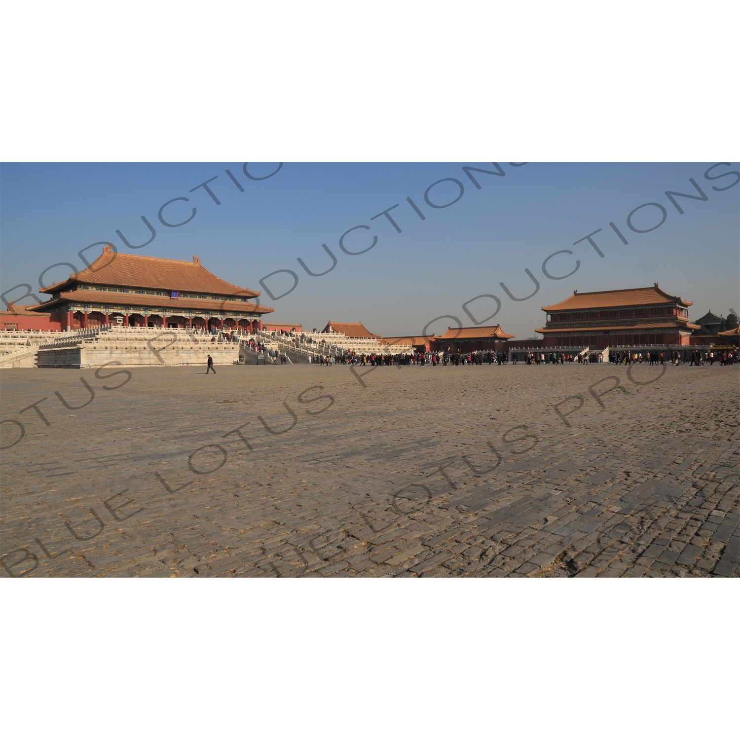 Square of Supreme Harmony, Hall of Supreme Harmony, Pavilion of Embodying Benevolence and Left Wing Gate in the Forbidden City in Beijing