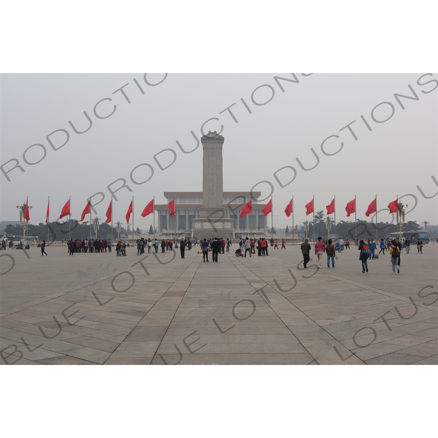 Monument to the People's Heroes and Chairman Mao Memorial Hall/Mao's Mausoleum in Tiananmen Square in Beijing