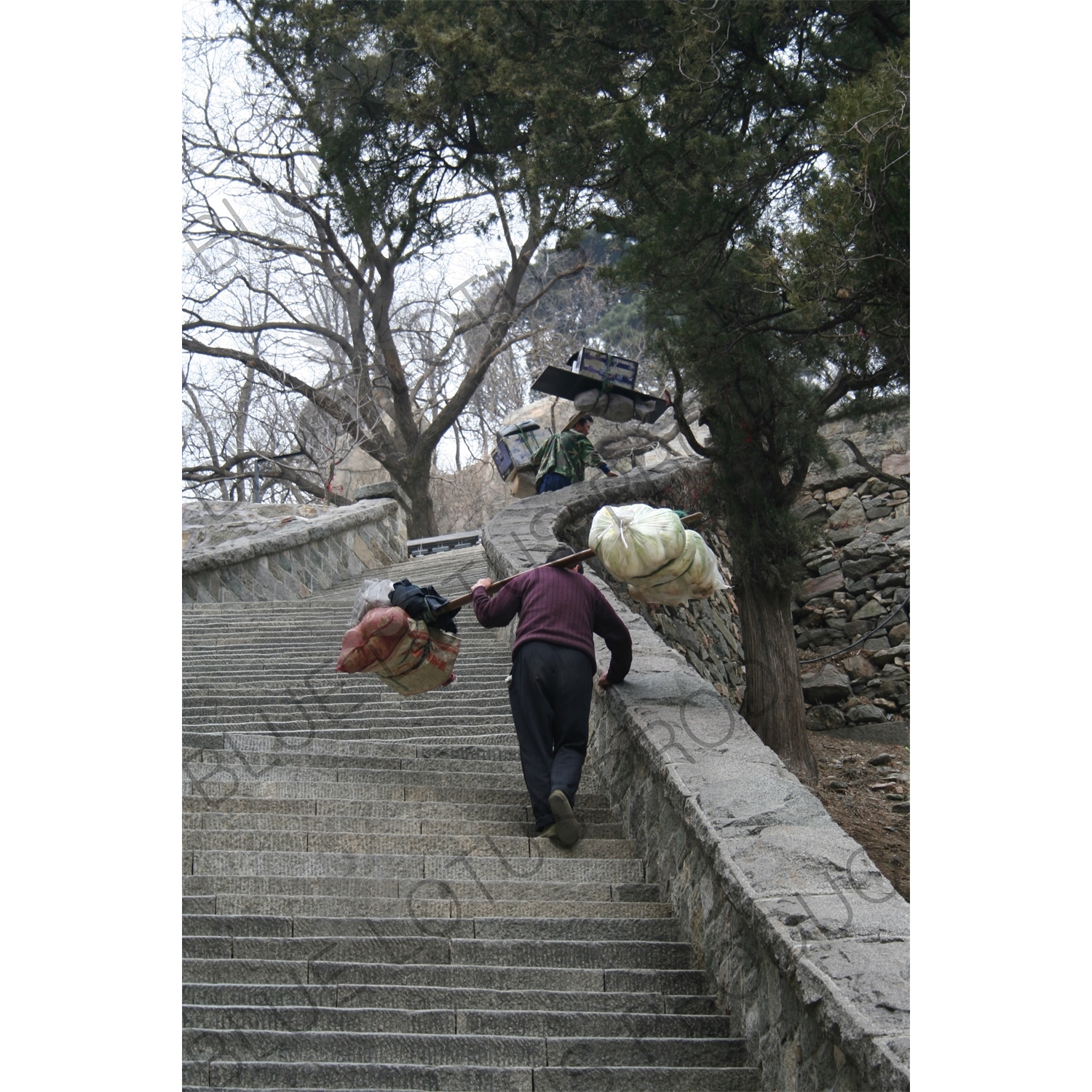 Porters Carrying Loads on Mount Tai (Tai Shan) in Shandong Province