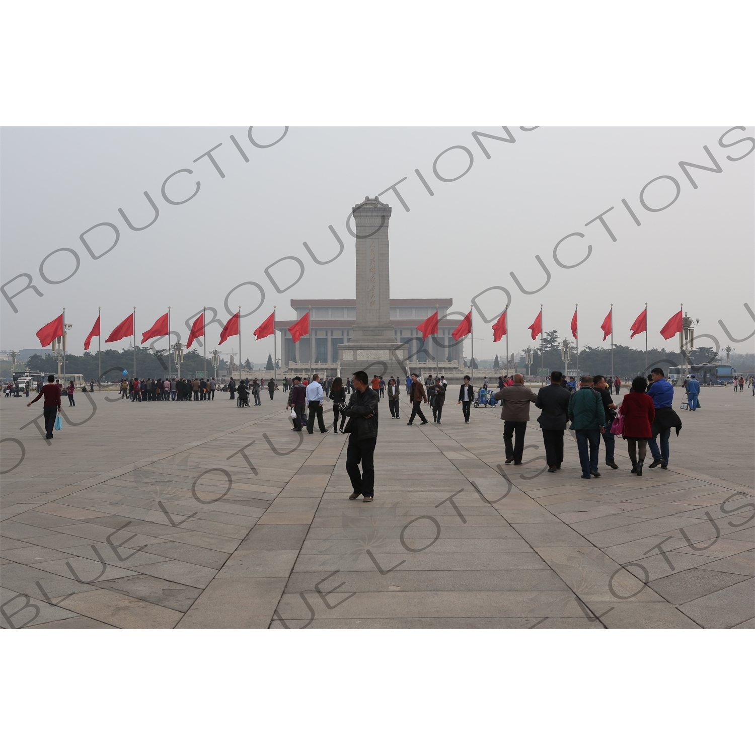 Monument to the People's Heroes and the Chairman Mao Memorial Hall/Mao's Mausoleum in Tiananmen Square in Beijing