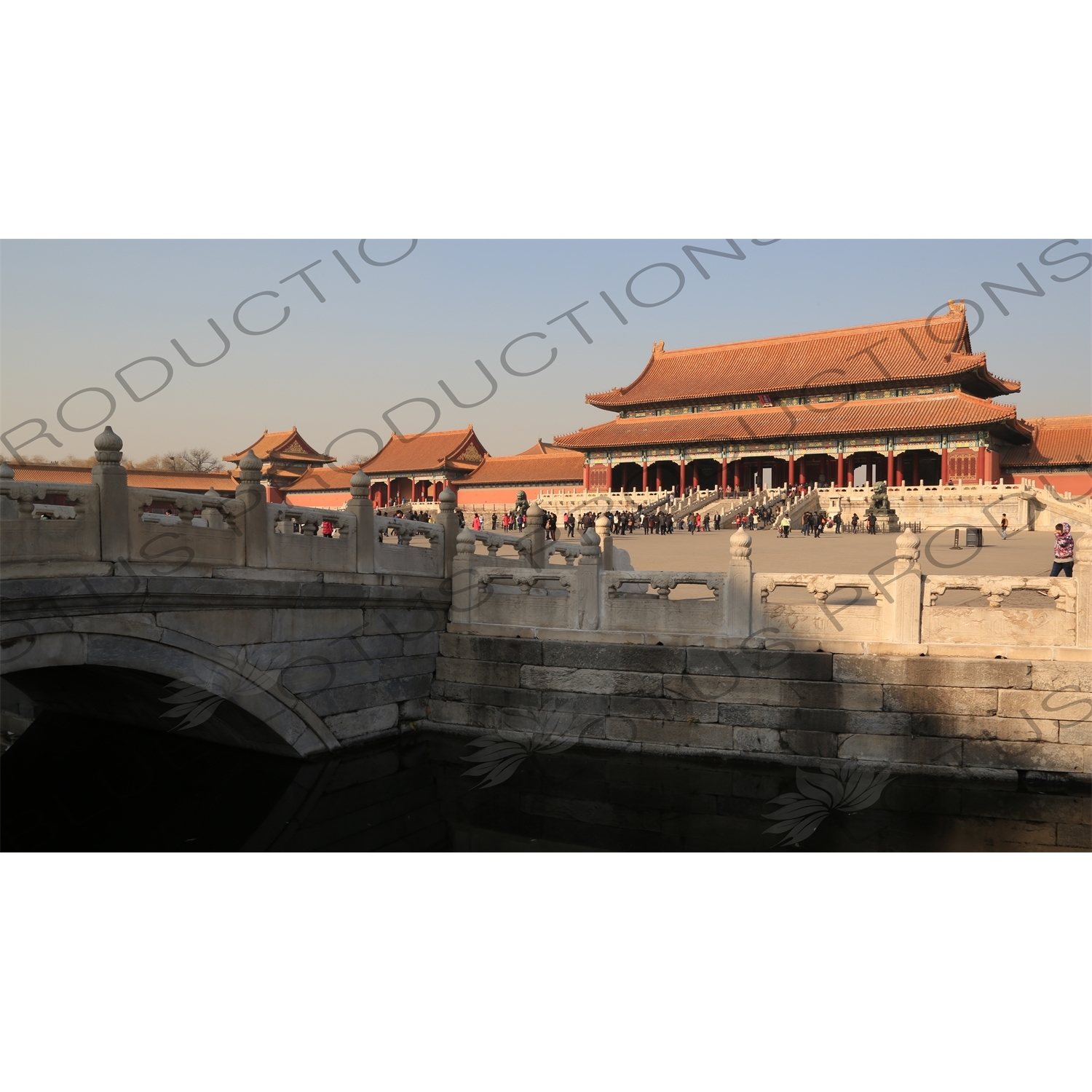 Gate of Supreme Harmony (Taihe Men), the Gate of Correct Conduct and the Inner Golden Water Bridge (Nei Jinshui Qiao) in the Forbidden City in Beijing