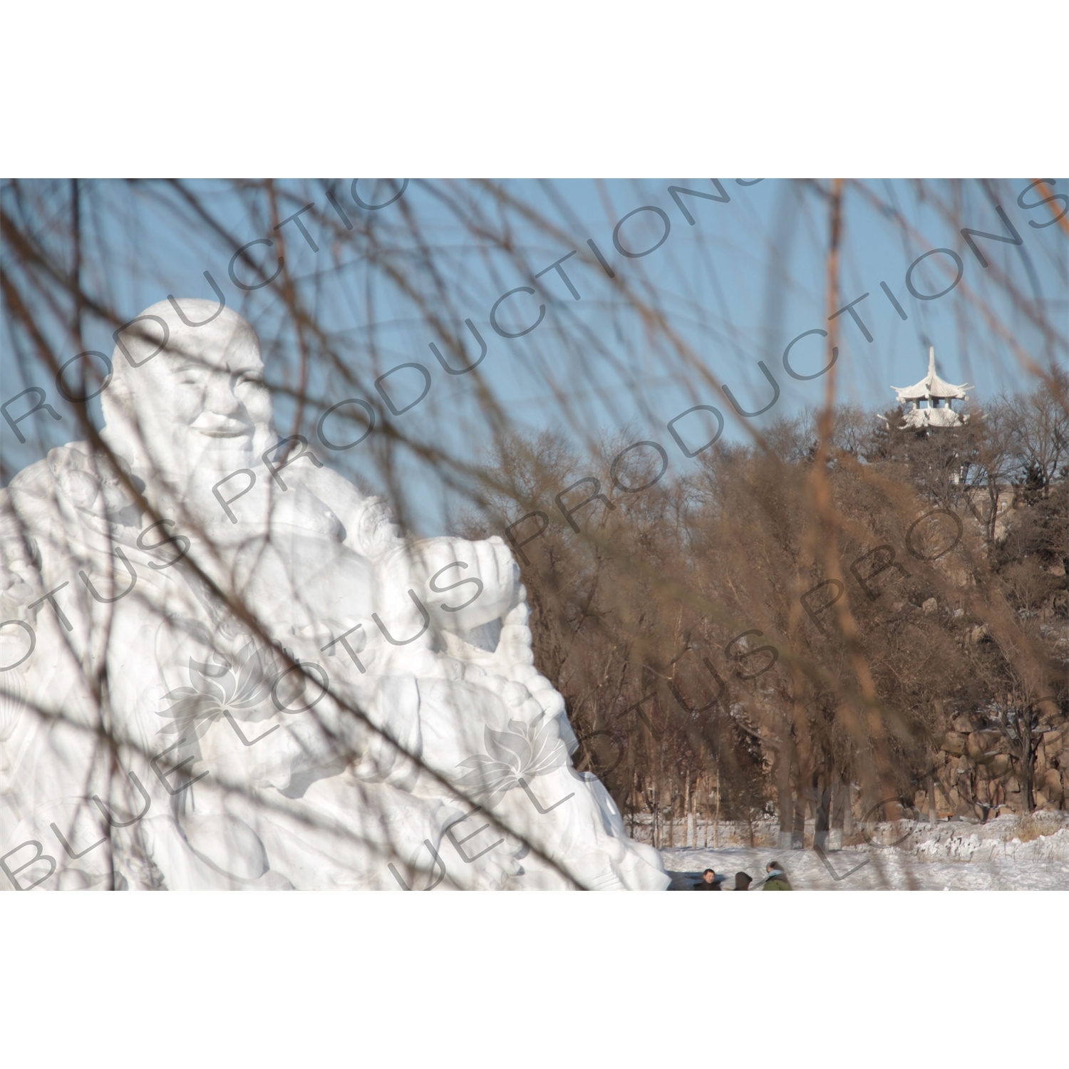 Snow Sculpture of Buddha in the Sun Island Scenic Area (Taiyang Dao) in Harbin