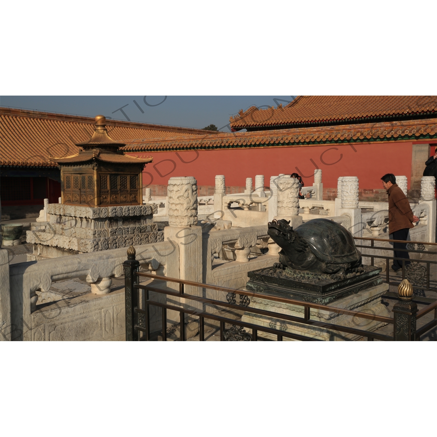 Dragon Turtle Sculpture and Sheji Gilded Pavilion in the Forbidden City in Beijing