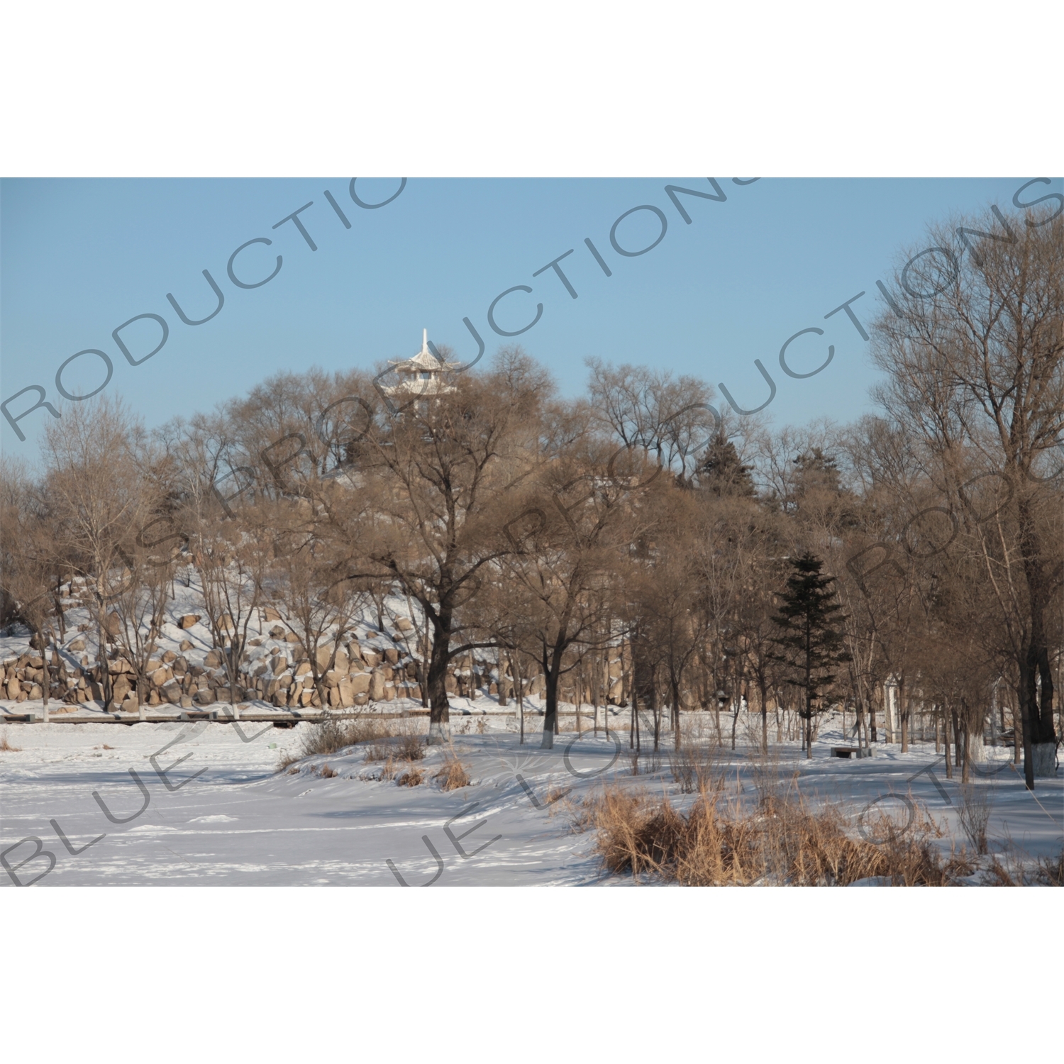 Pavilion on a Hill in the Sun Island Scenic Area (Taiyang Dao) in Harbin