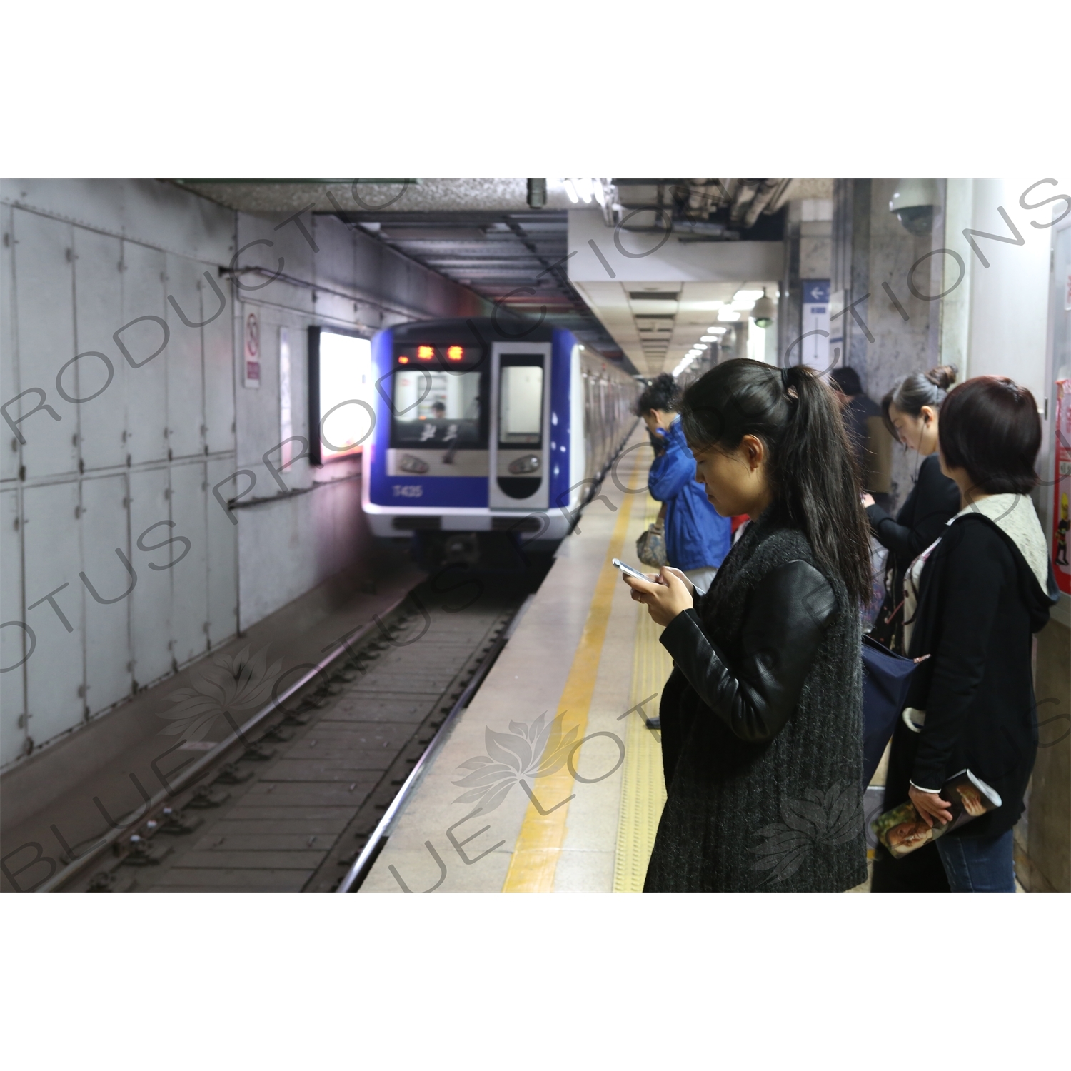 Line 2 Train Arriving at Chongwenmen Station in Beijing