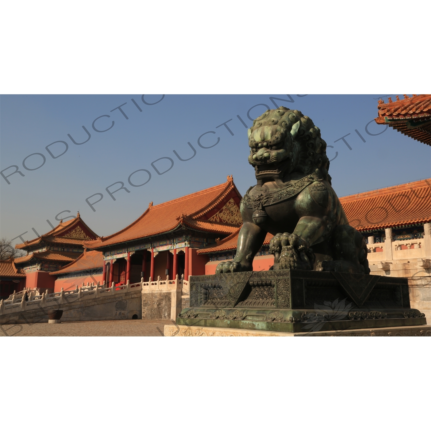 Guardian Lion and Gate of Correct Conduct (Zhendu Men) in the Forbidden City in Beijing