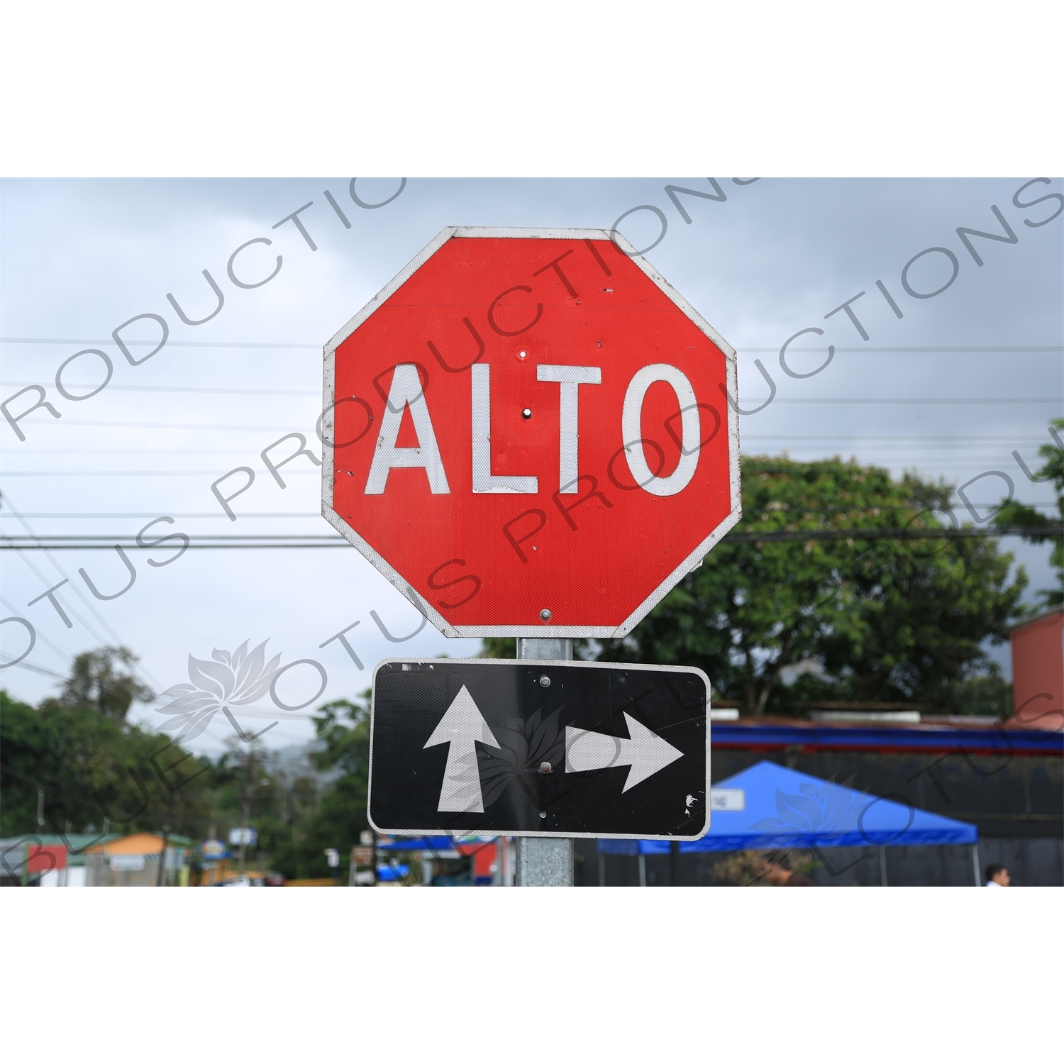 Red Stop or 'Alto' Sign in La Fortuna