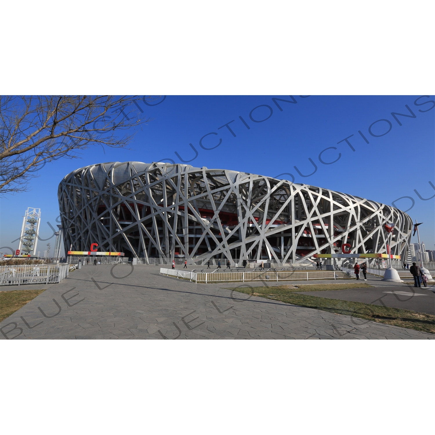 Bird's Nest/National Stadium (Niaochao/Guojia Tiyuchang) and the Linglong Pagoda/Tower (Linglong Ta) in the Olympic Park in Beijing