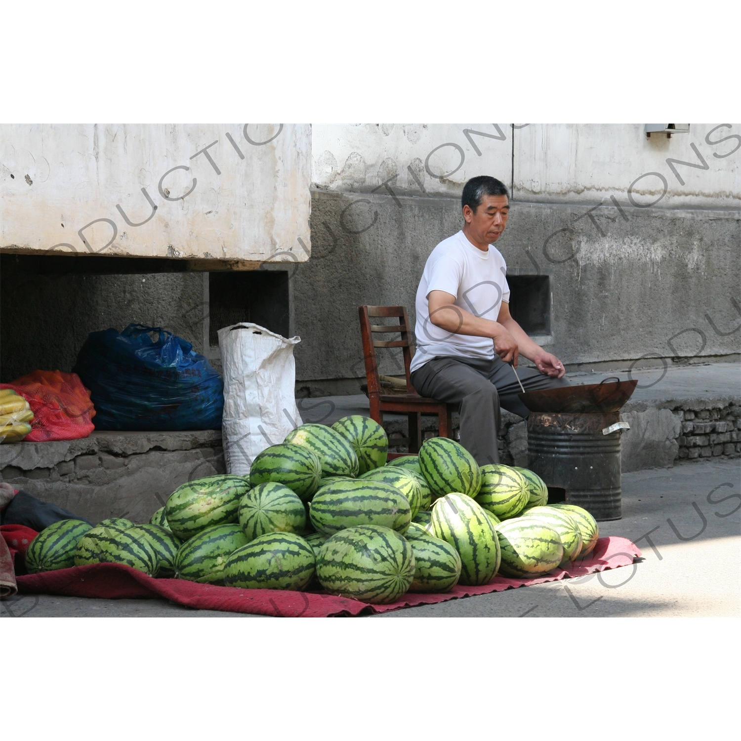 Watermelon Seller on a Street in Urumqi