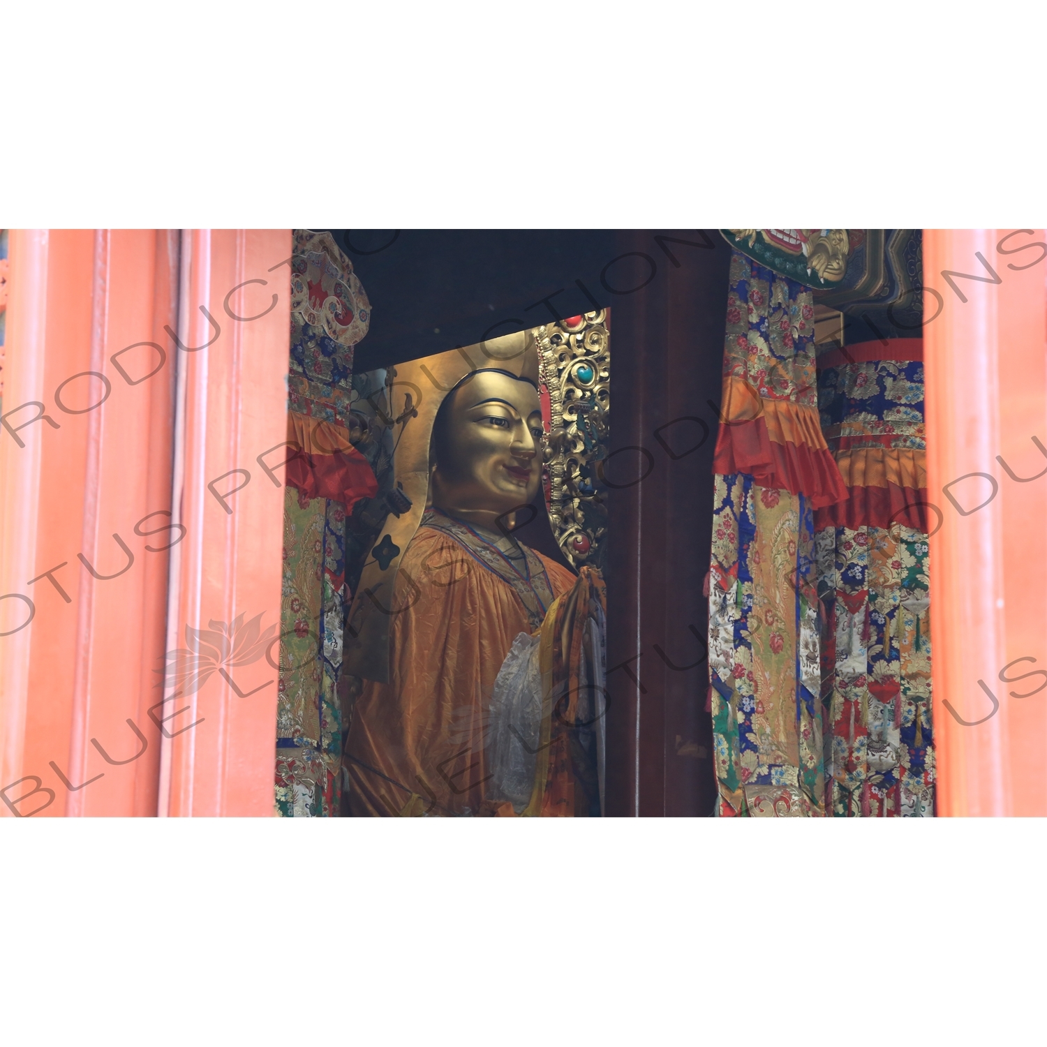 Tsongkhapa (Zongge Shanhuicheng) Statue in the Hall of the Wheel of the Law (Falun Dian) in the Lama Temple in Beijing