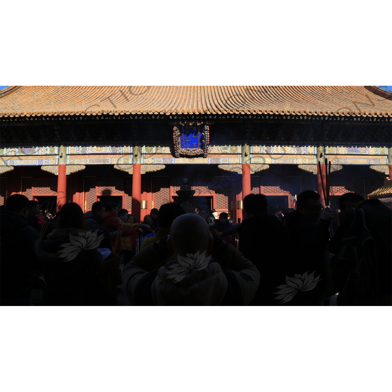 Hall of Peace and Harmony, also known as the Three Buddhas/Hall of the Past, Present and Future Buddhas in the Lama Temple in Beijing