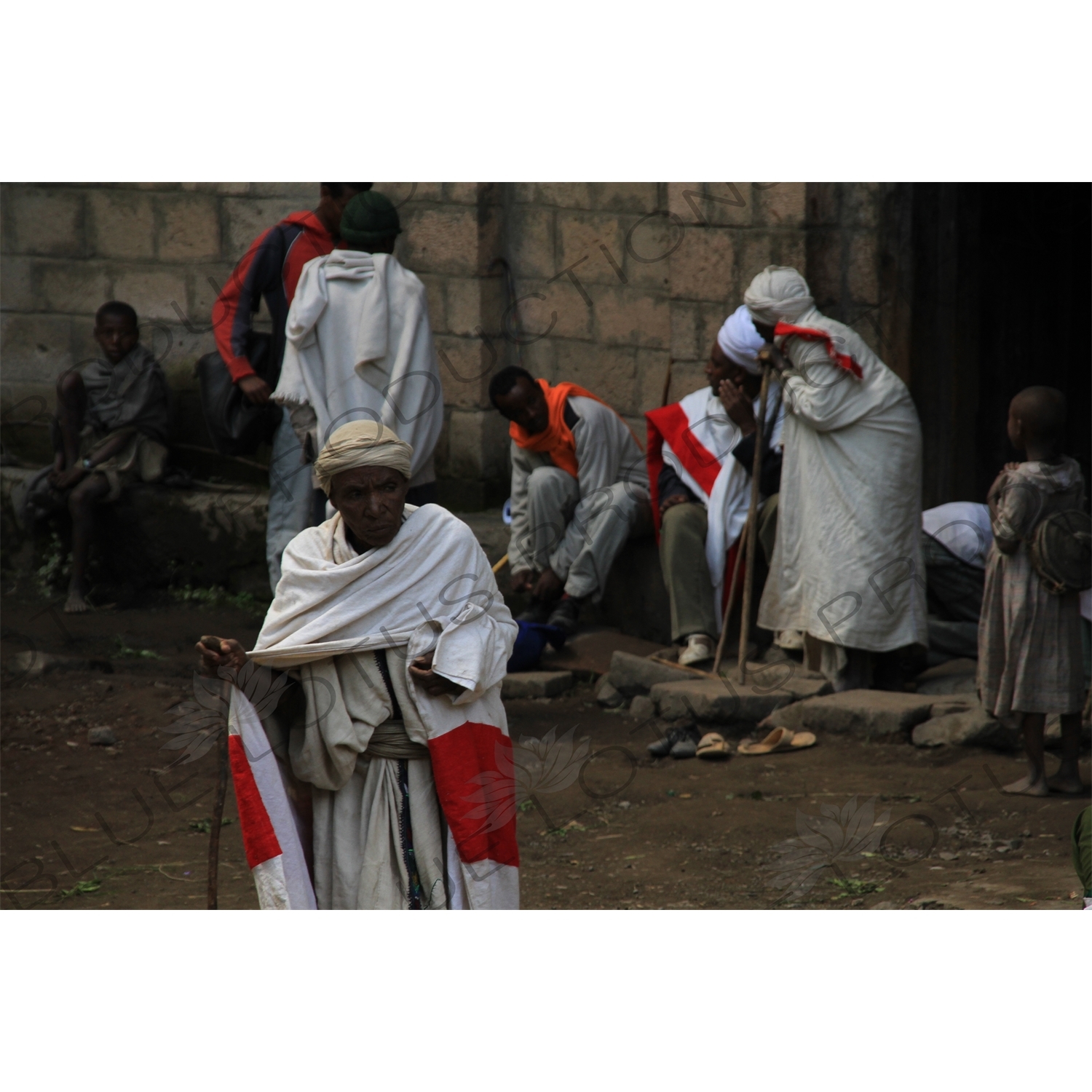 Pilgrims outside Yimrhane Kirstos Church