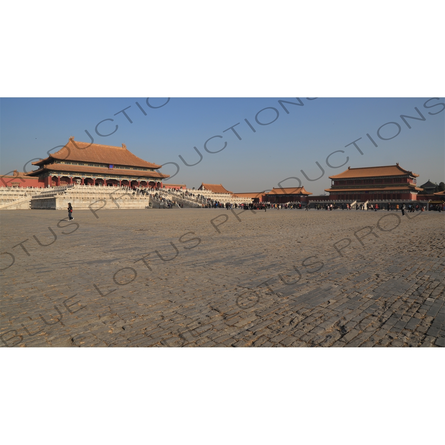 Square of Supreme Harmony, Hall of Supreme Harmony, Pavilion of Embodying Benevolence and Left Wing Gate in the Forbidden City in Beijing