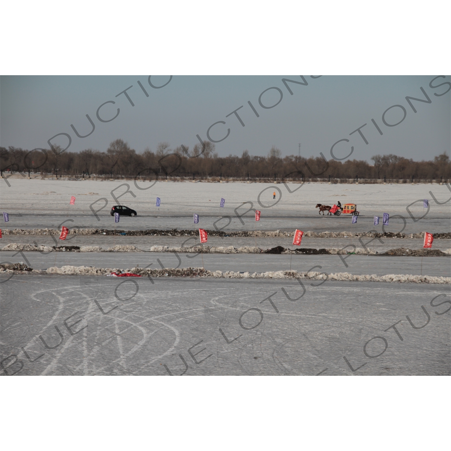 Vehicles Driving across the Songhua River in Harbin