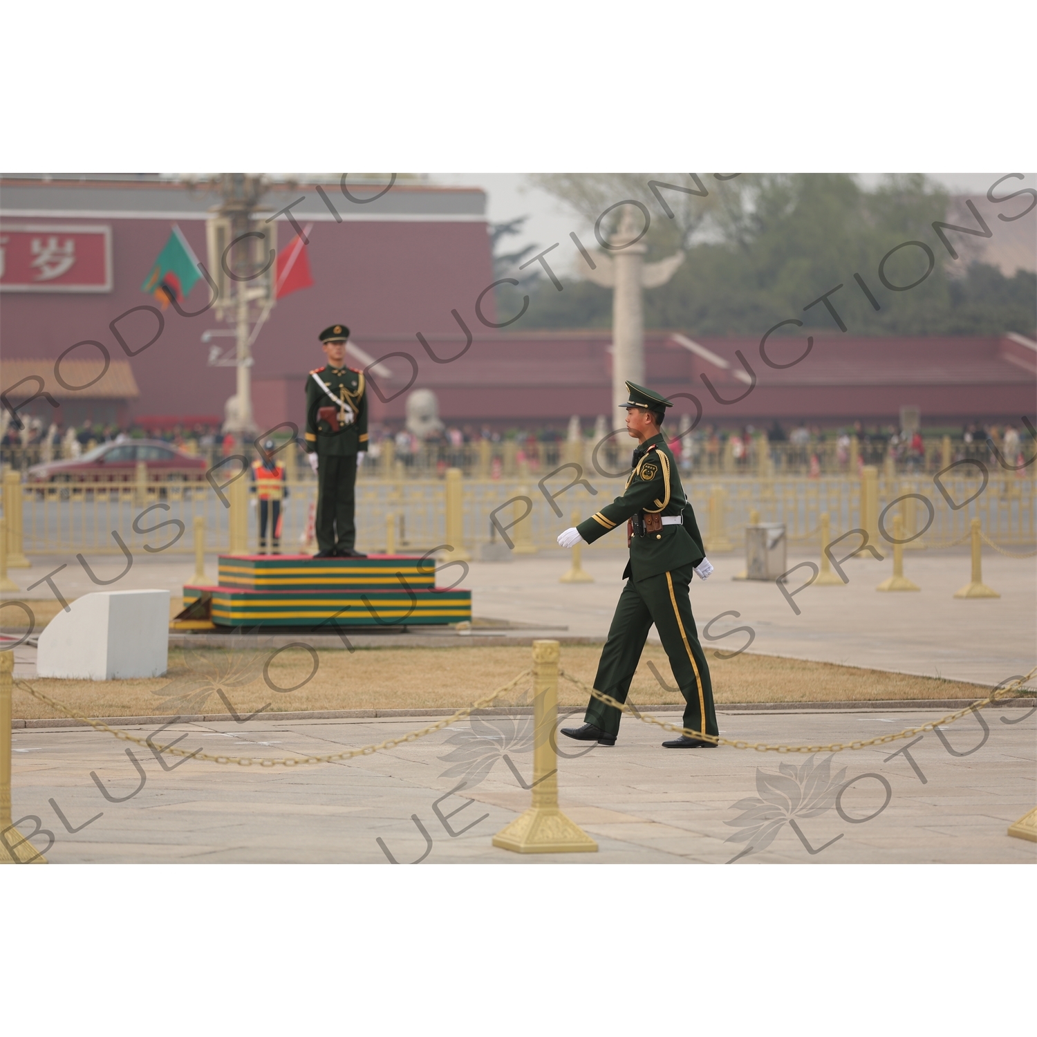 Soldier Standing Guard at the Base of the Flagpole in Tiananmen Square in Beijing