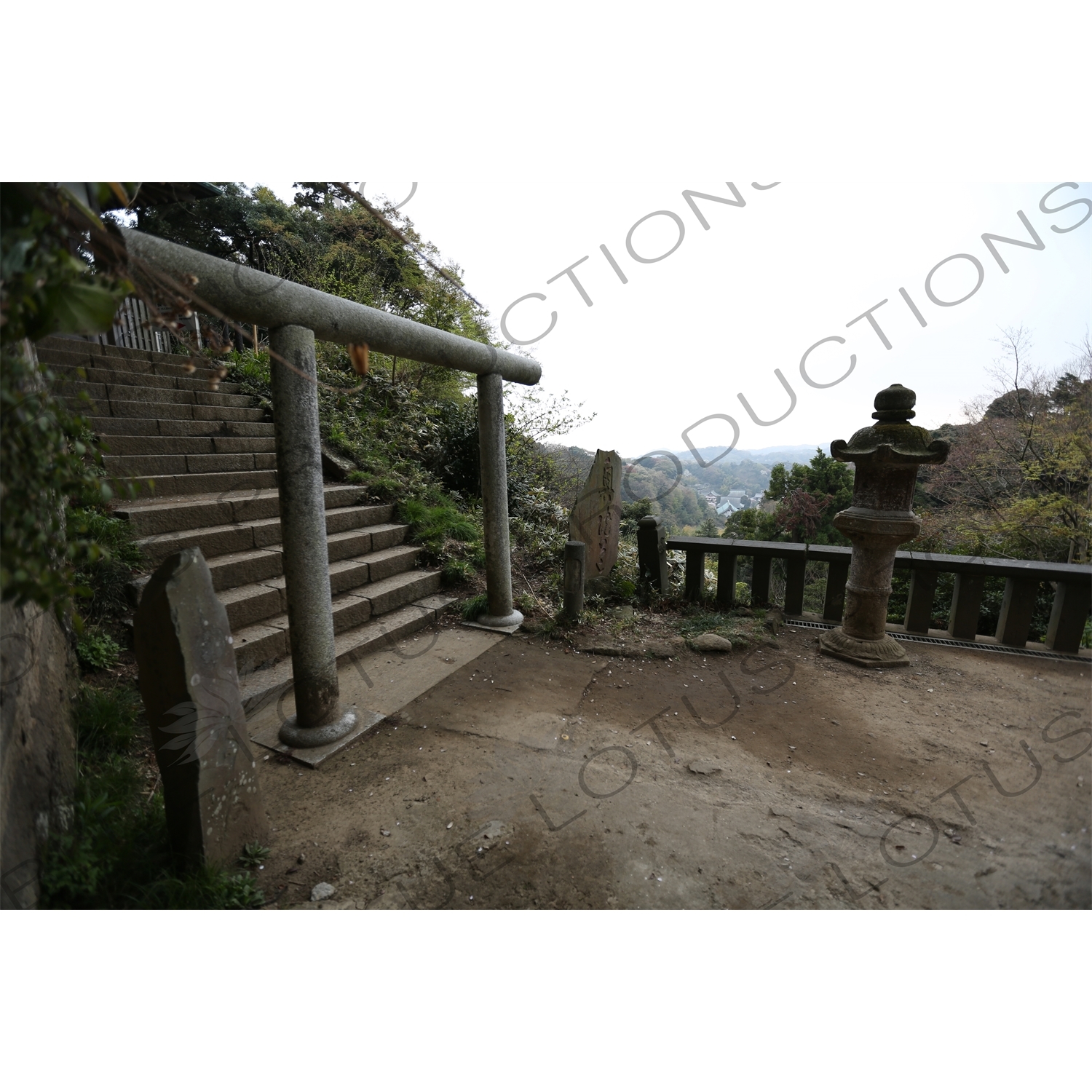 Torii and Stone Lantern on the way to Hansobo above Kencho-ji in Kamakura