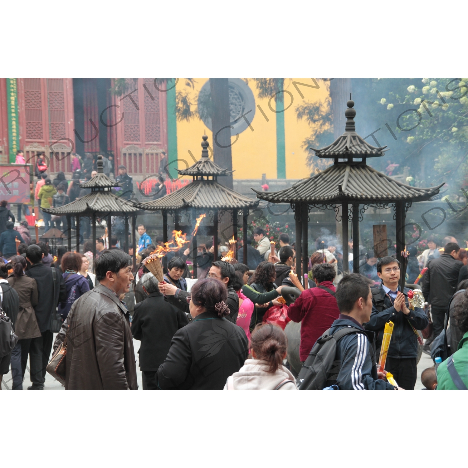 People Burning Incense in Lingyin Temple (Lingyin Si) beside West Lake (Xihu) in Hangzhou