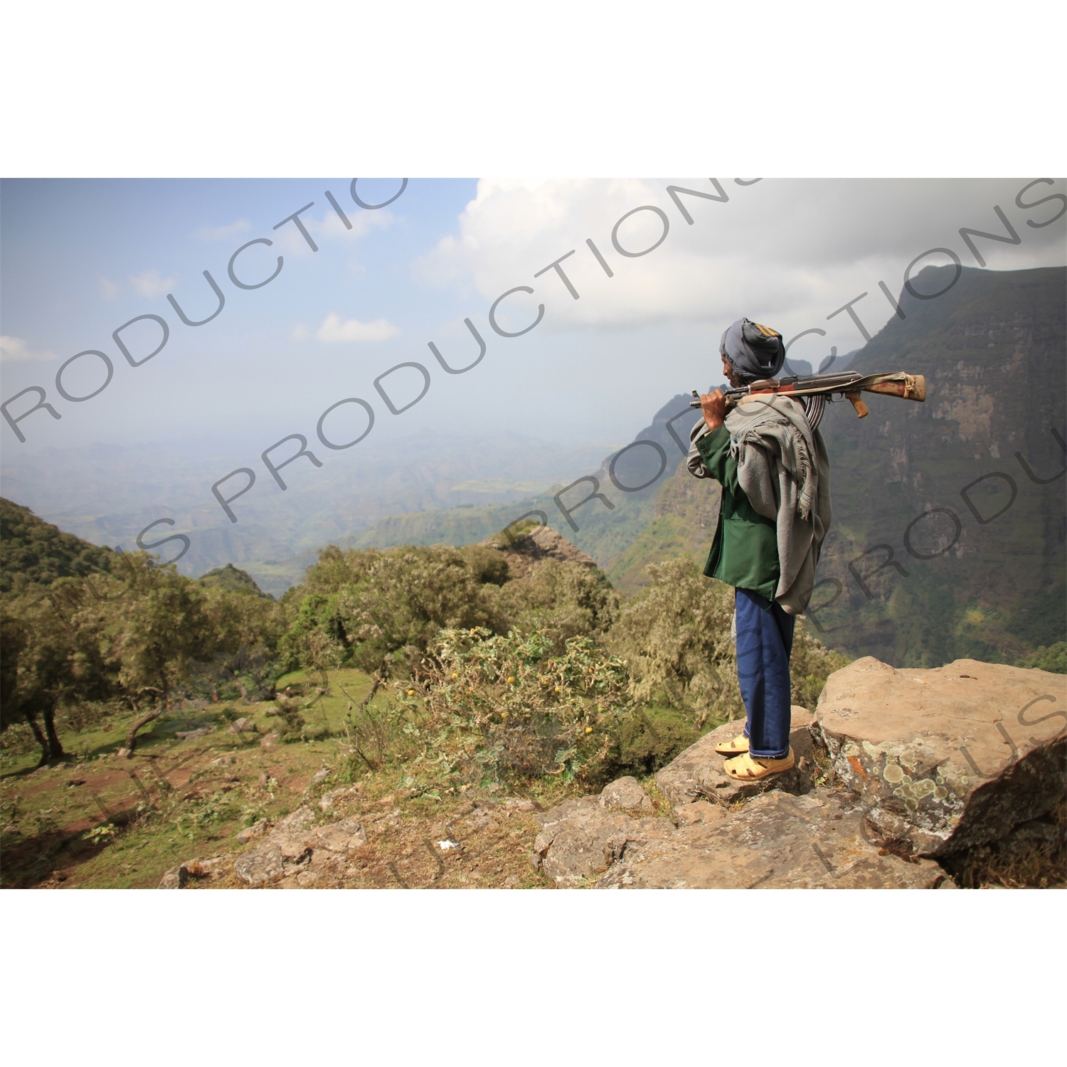 Man with AK-47 in Simien Mountains National Park