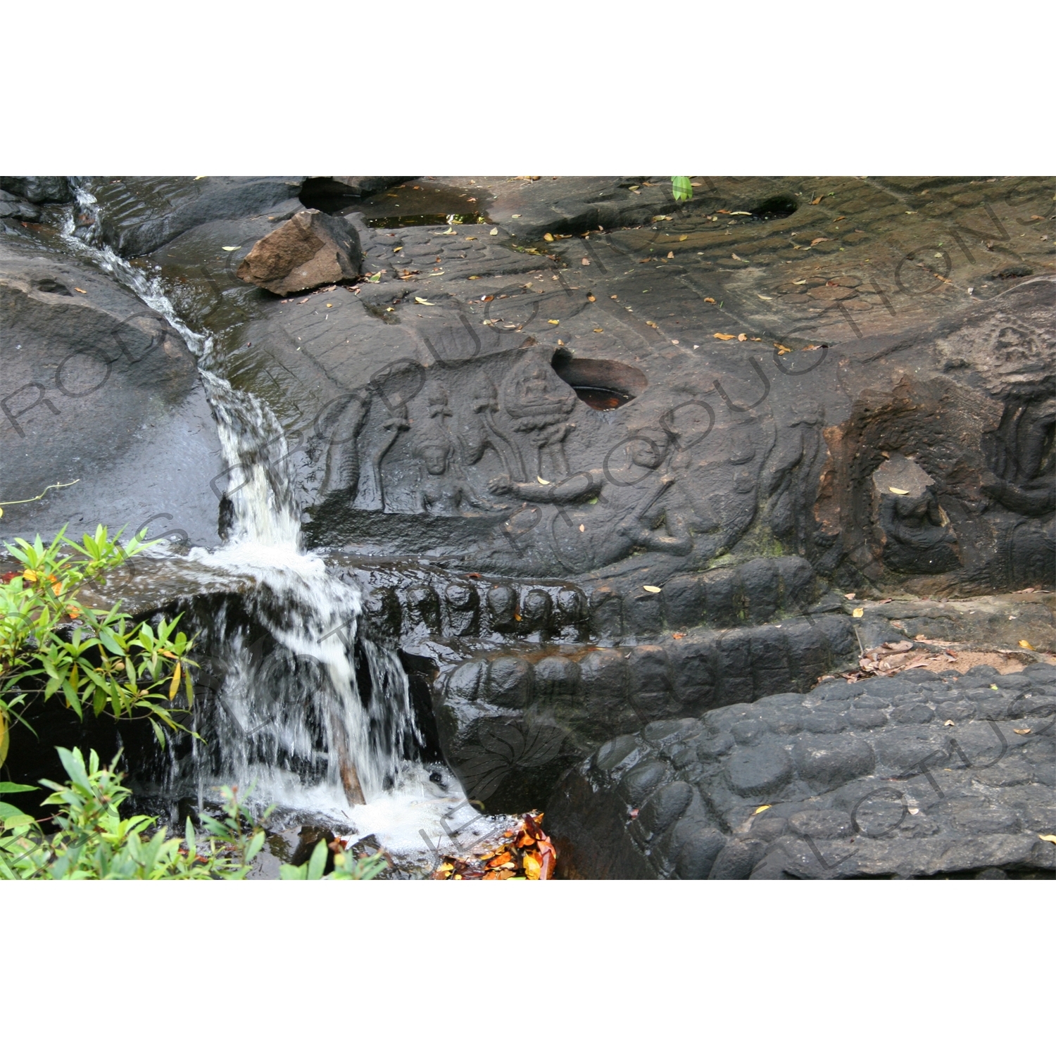 Carving in Waterbed at Kbal Spean in Angkor