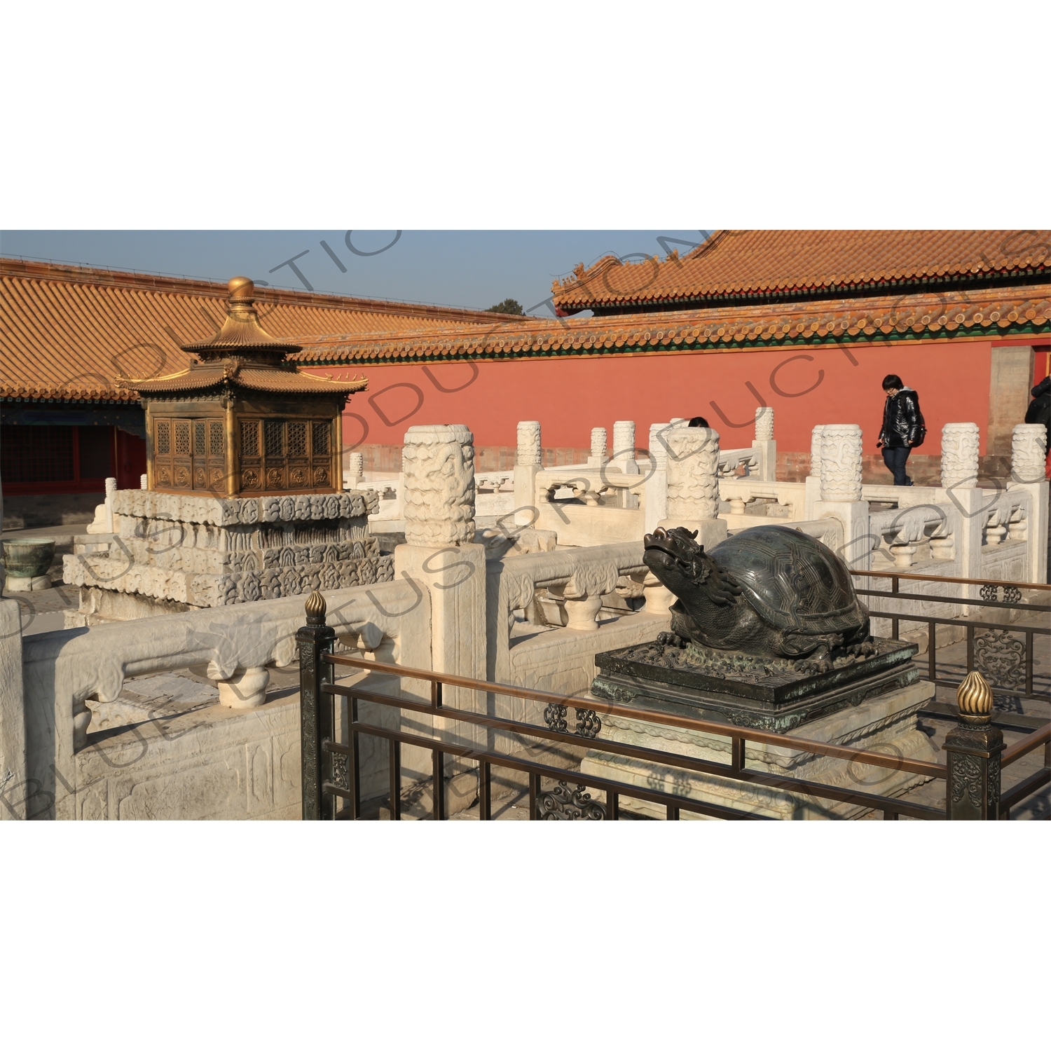 Dragon Turtle (Longgui) Sculpture and Sheji Gilded Pavilion in the Forbidden City in Beijing