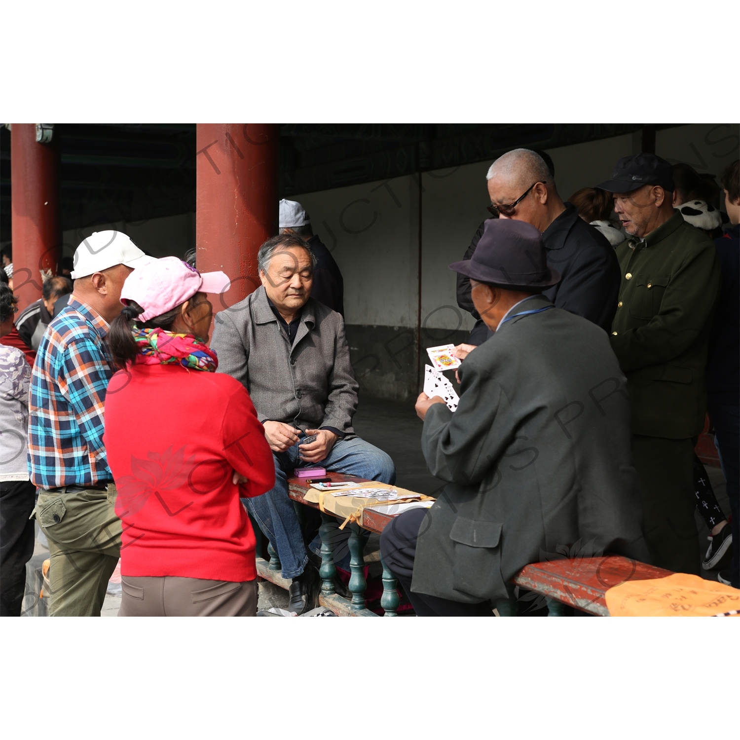 People Playing Cards in the Long Corridor (Chang Lang) in the Temple of Heaven (Tiantan) in Beijing