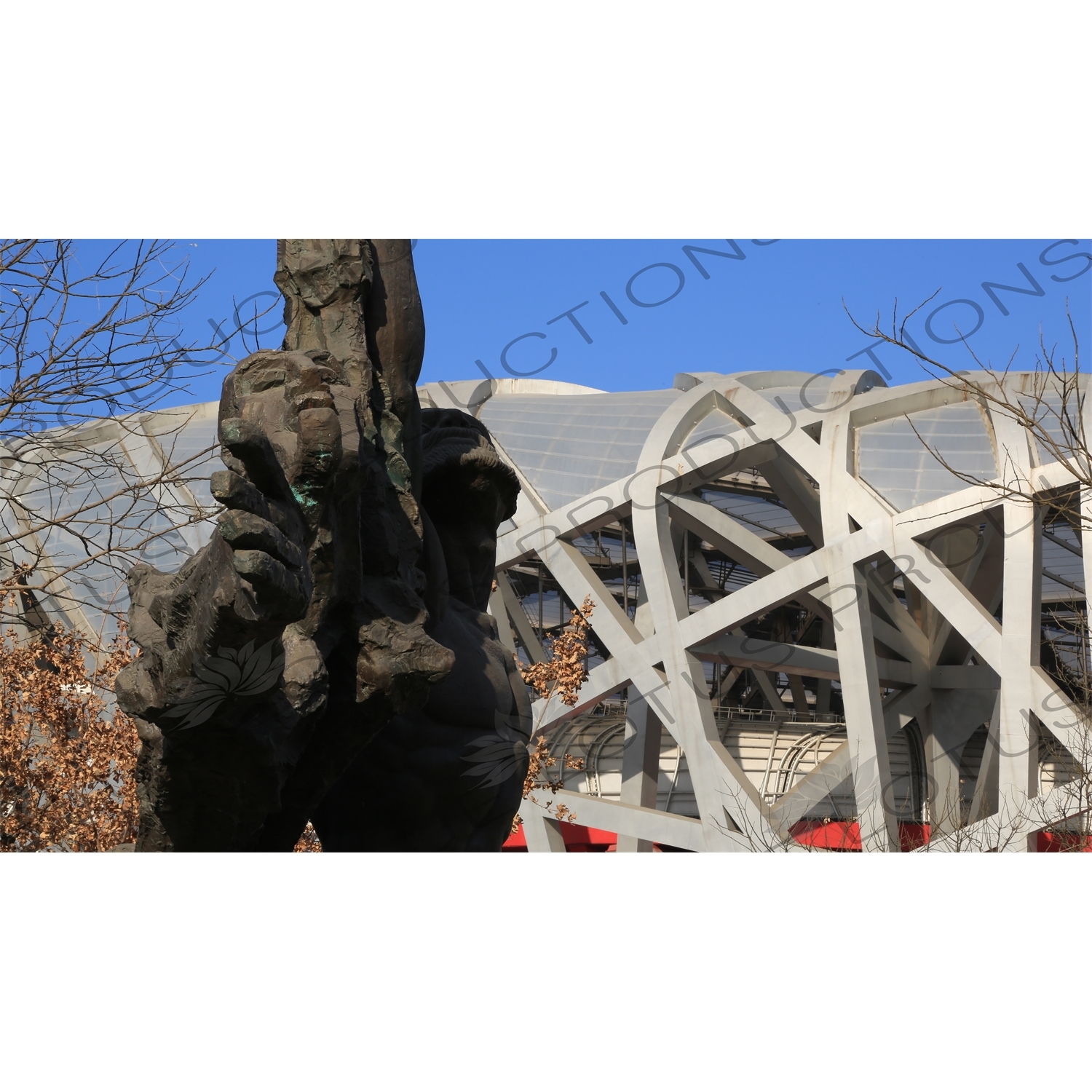 Sculpture in front of the Bird's Nest/National Stadium (Niaochao/Guojia Tiyuchang) in the Olympic Park in Beijing