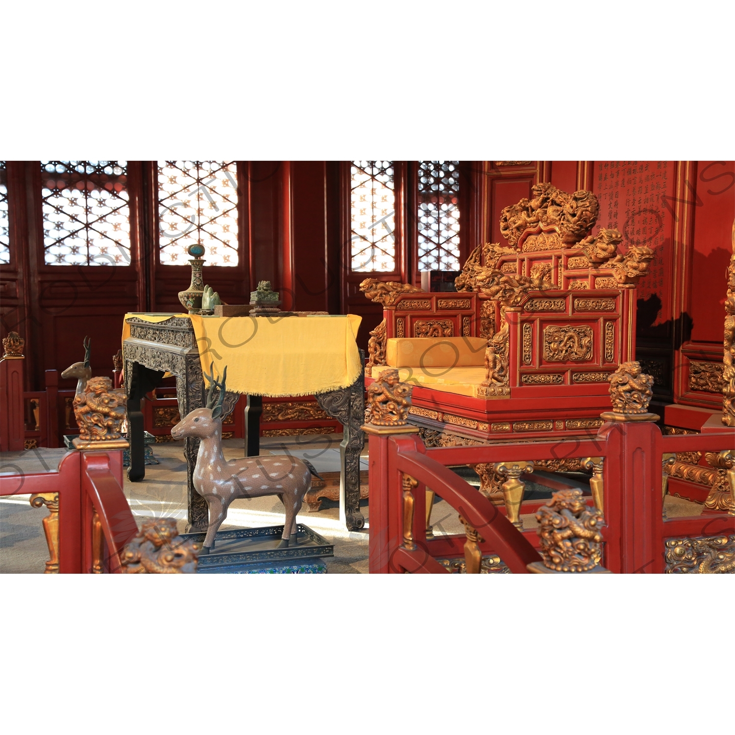 Throne in the Imperial Lecture Palace/Hall (Biyong) in the Imperial College (Guozijian) in Beijing