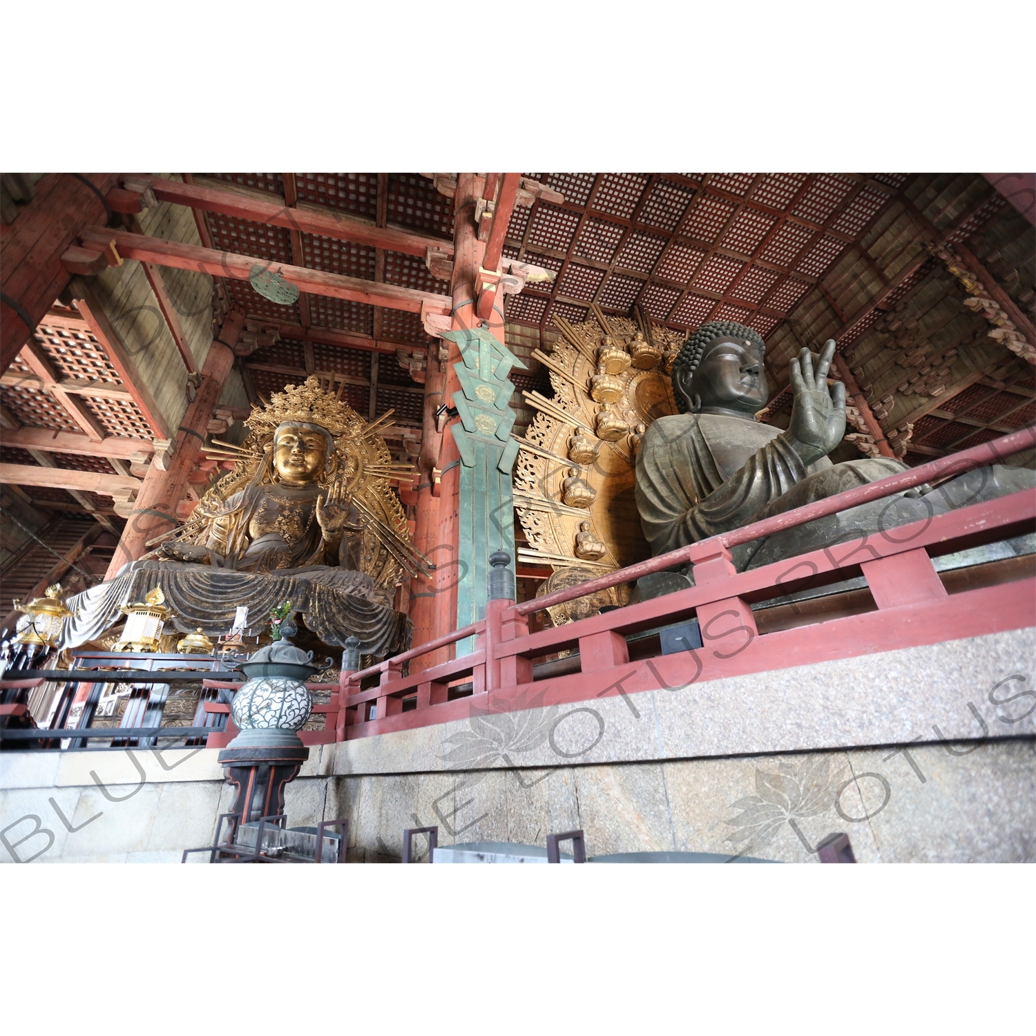 Big Buddha (Daibutsu) of Todaiji Flanked by a Bodhisattva in Nara