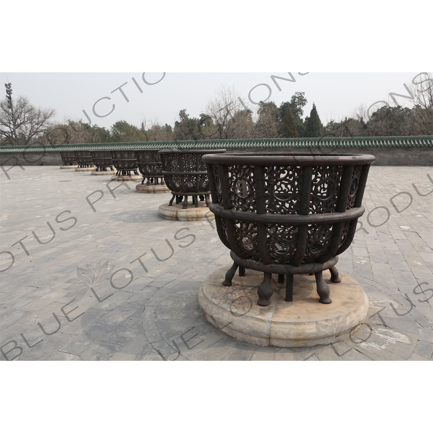 Sacrificial Braziers around the Hall of Prayer for Good Harvests (Qi Nian Dian) in the Temple of Heaven (Tiantan) in Beijing