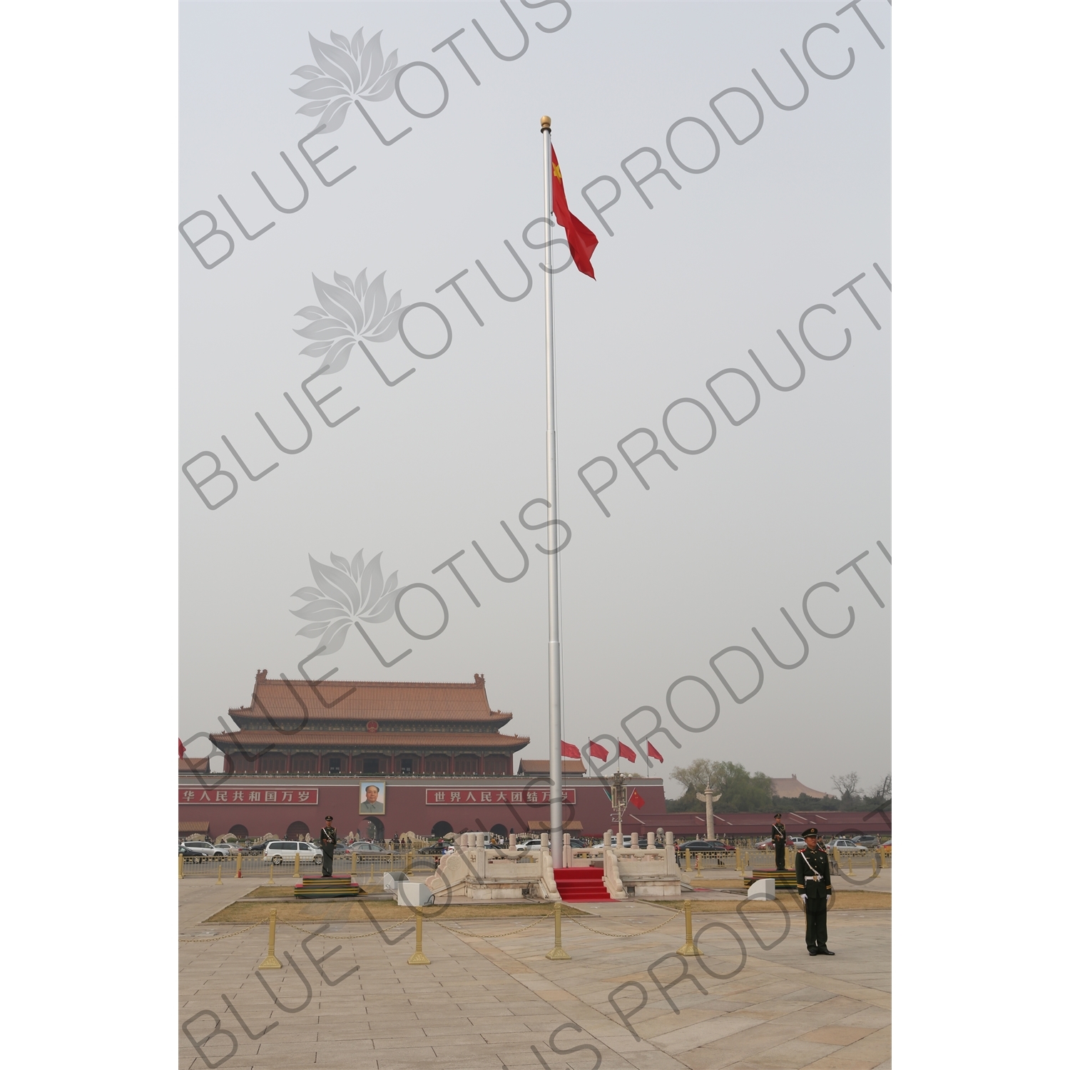 Chinese flag and the Gate of Heavenly Peace (Tiananmen) on the North Side of Tiananmen Square in Beijing