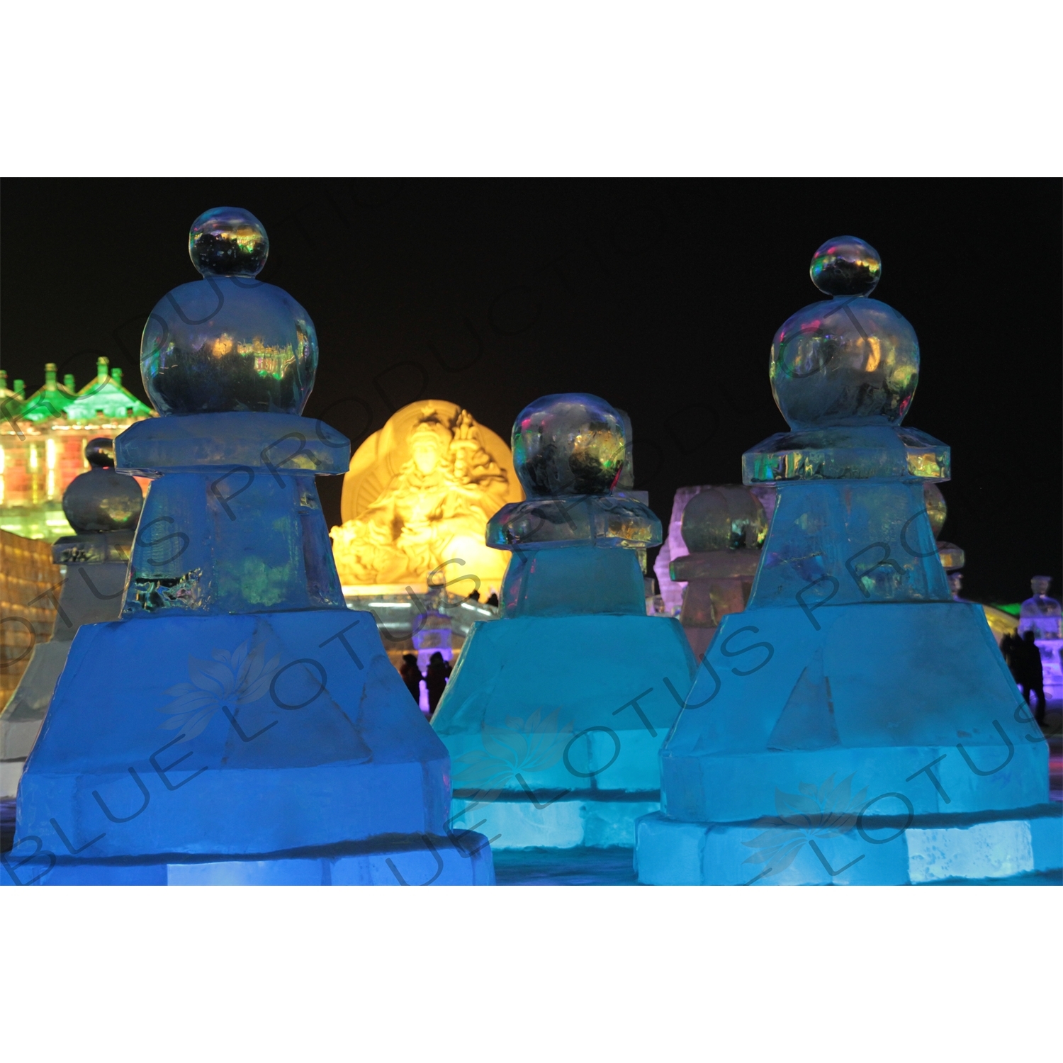 Ice Sculptures of Giant Chess Pieces at the Harbin Ice and Snow Festival in Harbin