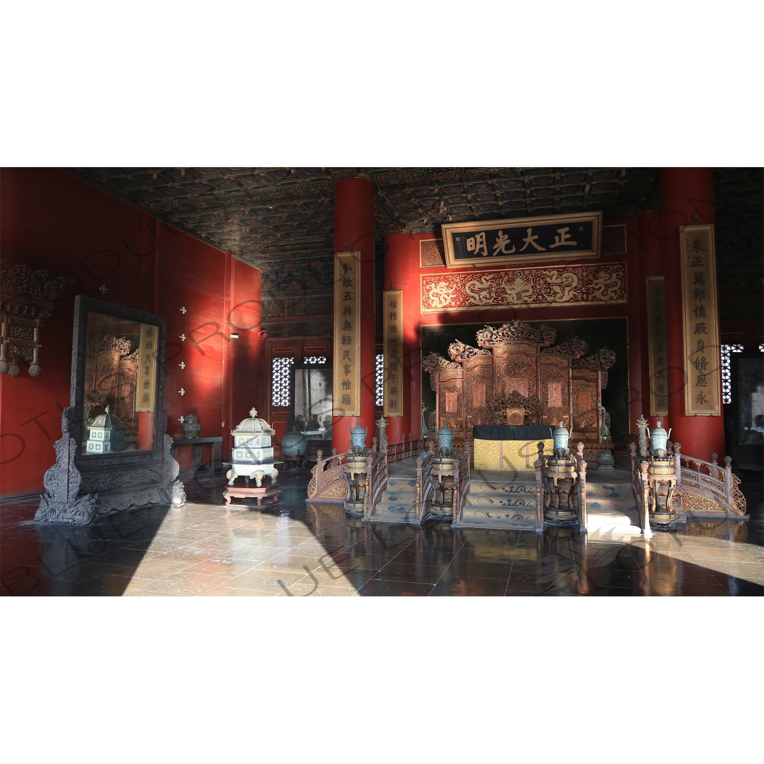 Imperial Throne inside the Palace of Heavenly Purity (Qianqing Gong) in the Forbidden City in Beijing