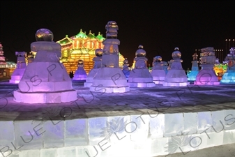 Ice Sculptures of Giant Chess Pieces at the Harbin Ice and Snow Festival in Harbin