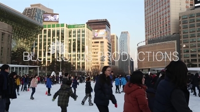 Ice Skaters Skating on Seoul Plaza Ice Rink