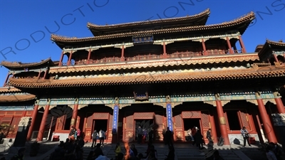 Pavilion of Ten Thousand Joys (Wanfu Ge) and Pavilion of Peace (Yansui Ge) in the Lama Temple in Beijing