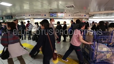 People Queuing to buy Bullet Train (Shinkansen) Tickets in Tokyo Station